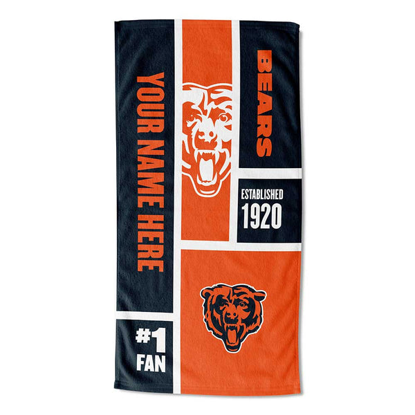 NFL Chicago Bears Colorblock Personalized Beach Towel 30x60 Inches