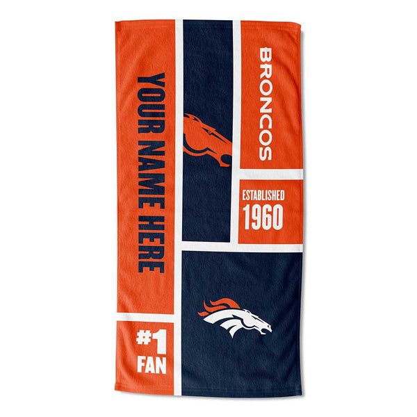 NFL Denver Broncos Colorblock Personalized Beach Towel 30x60 Inches
