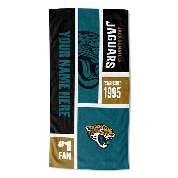 NFL Jacksonville Jaguars Colorblock Personalized Beach Towel 30x60 Inches