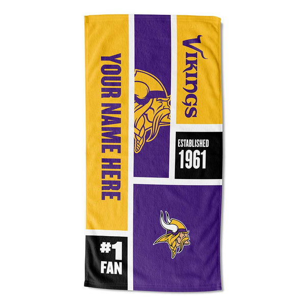 NFL Minnesota Vikings Colorblock Personalized Beach Towel 30x60 Inches