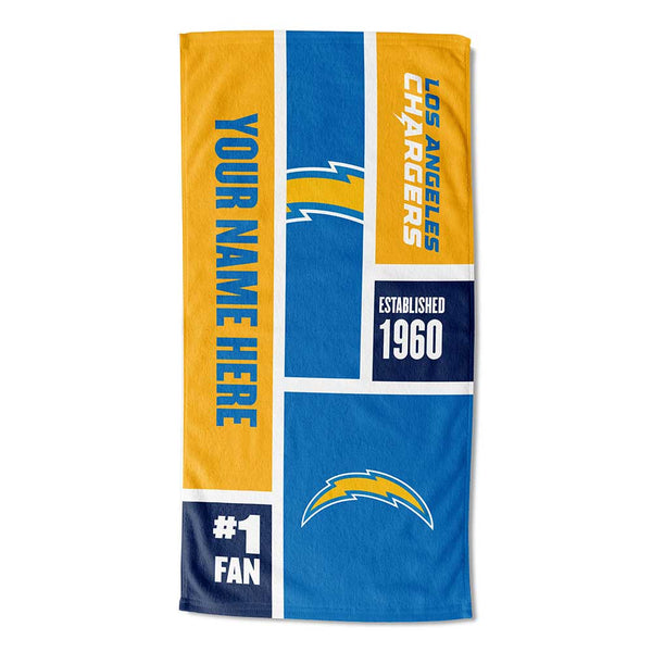 NFL Los Angeles Chargers Colorblock Personalized Beach Towel 30x60 Inches