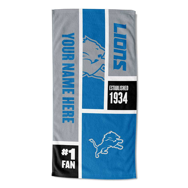 NFL Detroit Lions Colorblock Personalized Beach Towel 30x60 Inches
