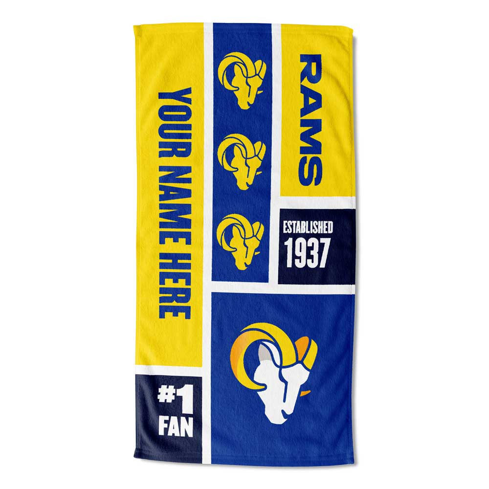 NFL Los Angeles Rams Colorblock Personalized Beach Towel 30x60 Inches
