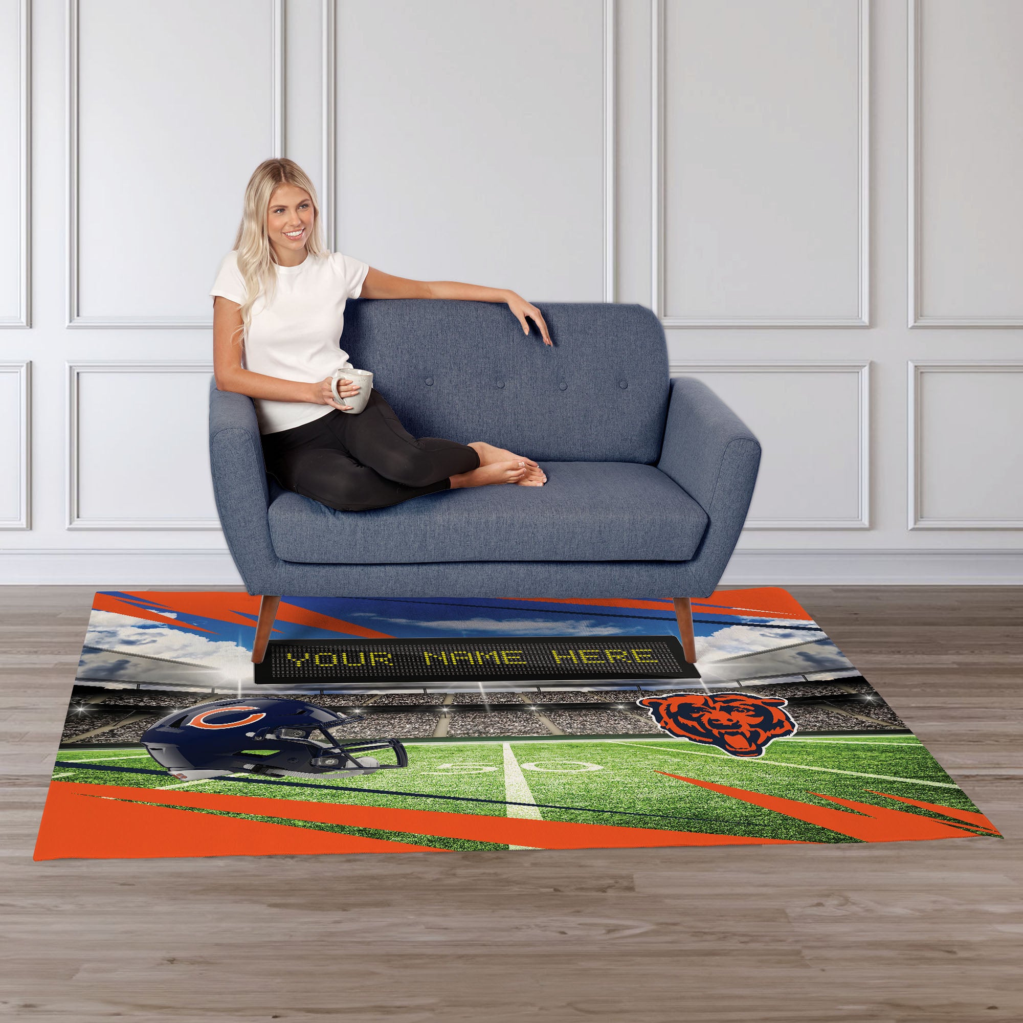 NFL Chicago Bears Scoreboard Personalized Washable Rug 62x84 Inches