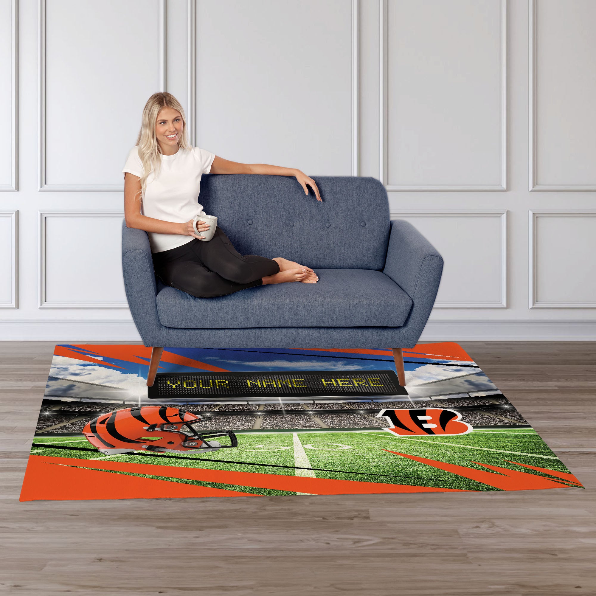 NFL Cincinnati Bengals Scoreboard Personalized Washable Rug 62x84 Inches