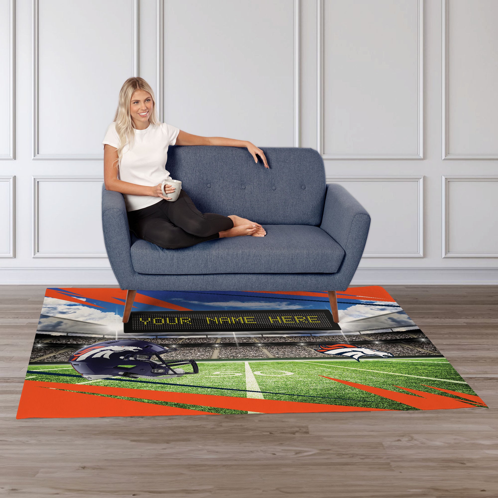 NFL Denver Broncos Scoreboard Personalized Washable Rug 62x84 Inches