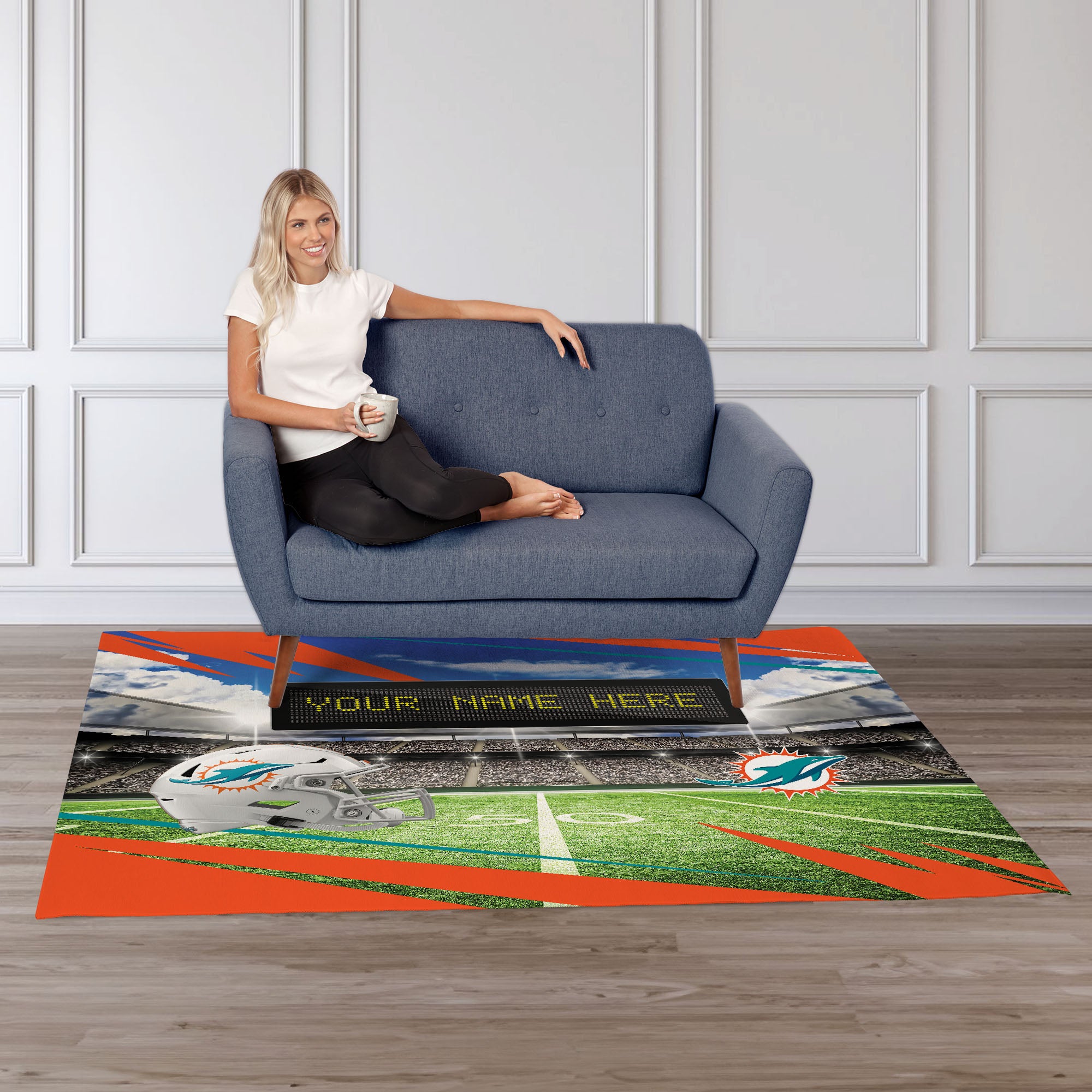 NFL Miami Dolphins Scoreboard Personalized Washable Rug 62x84 Inches