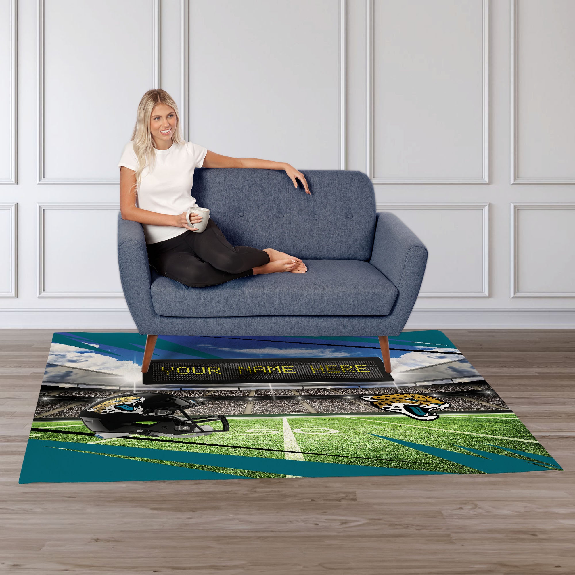 NFL Jacksonville Jaguars Scoreboard Personalized Washable Rug 62x84 Inches