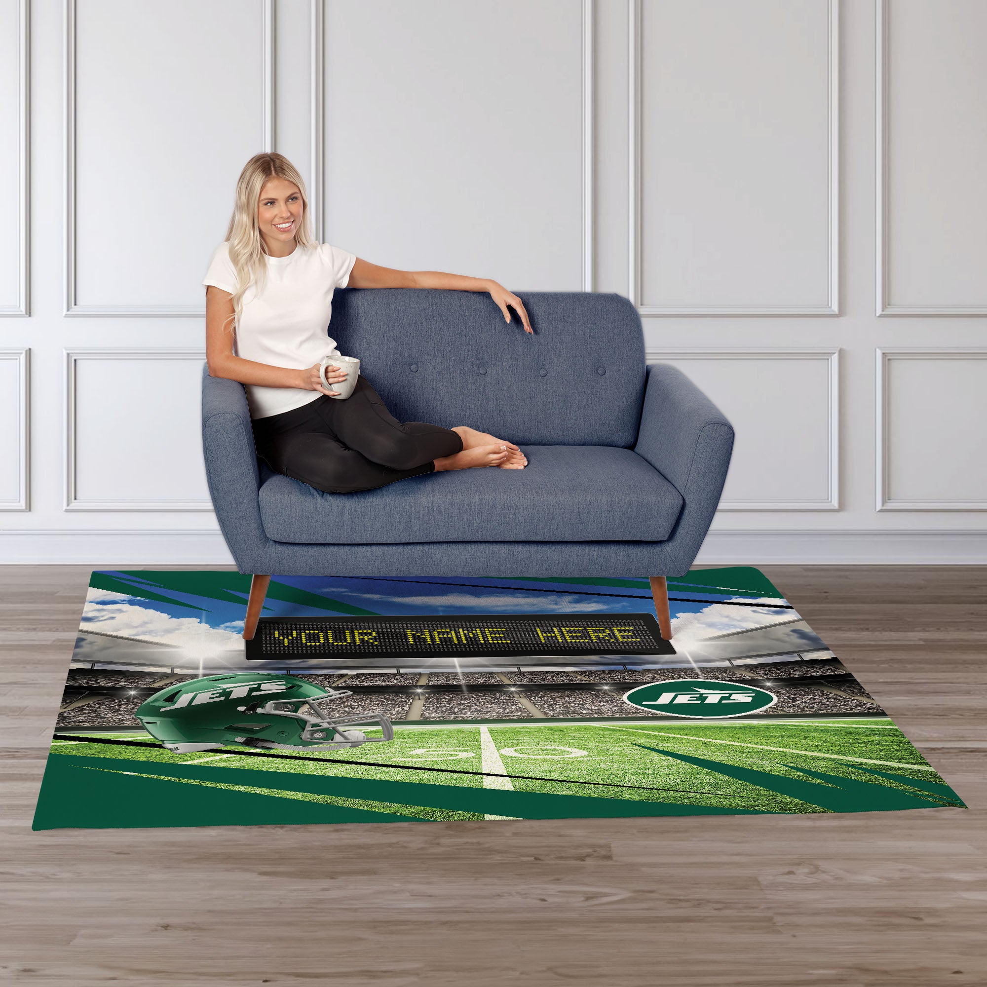 NFL New York Jets Scoreboard Personalized Washable Rug 62x84 Inches