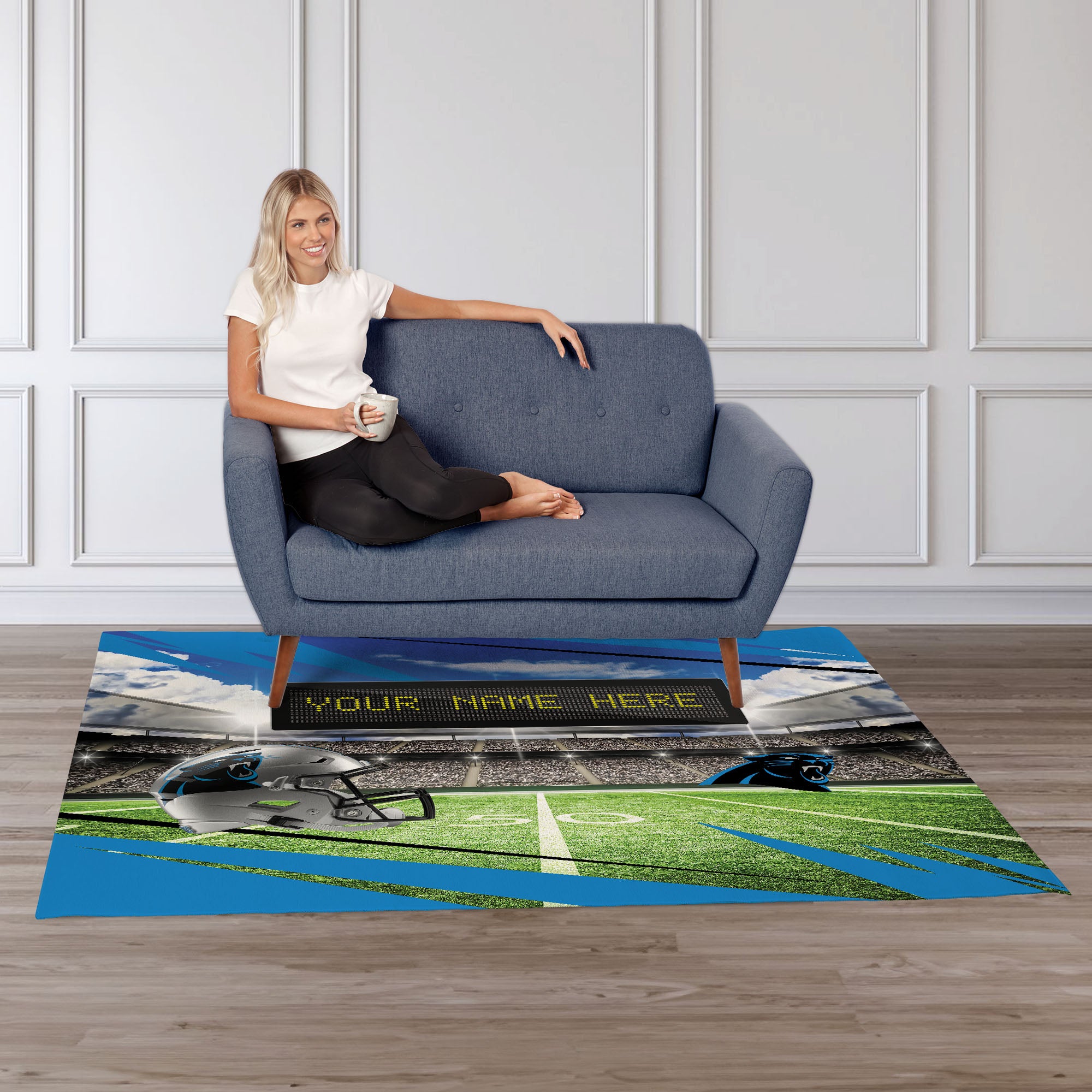 NFL Carolina Panthers Scoreboard Personalized Washable Rug 62x84 Inches