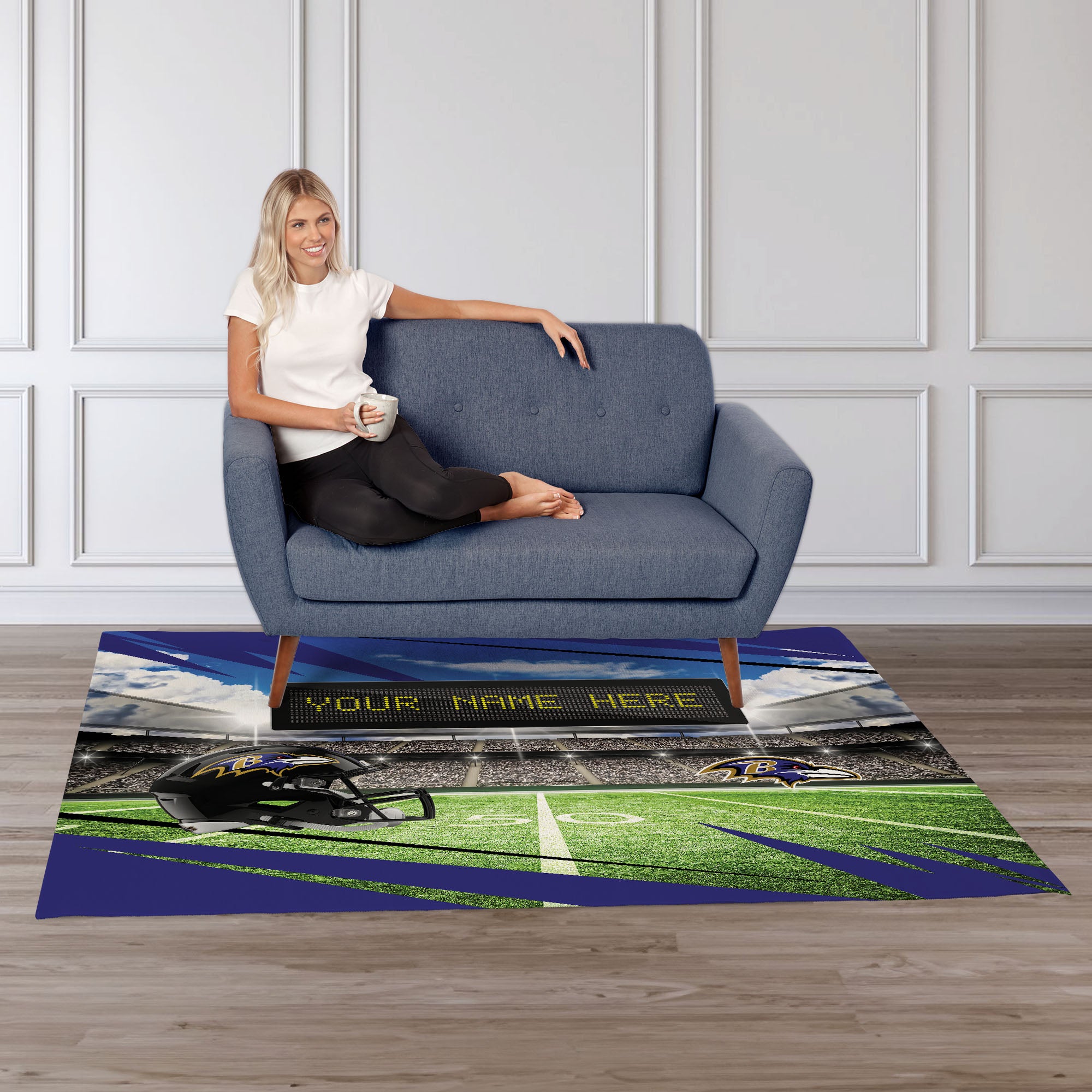 NFL Baltimore Ravens Scoreboard Personalized Washable Rug 62x84 Inches