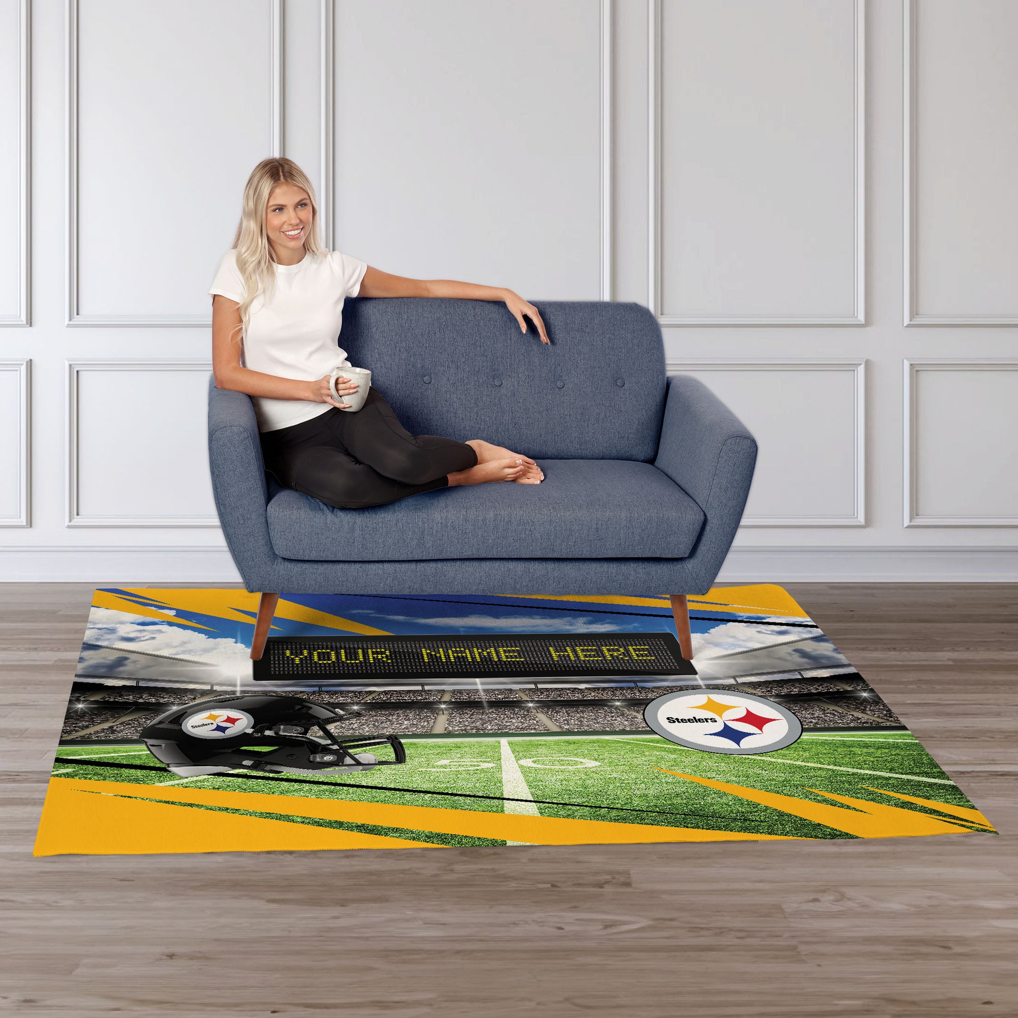 NFL Pittsburgh Steelers Scoreboard Personalized Washable Rug 62x84 Inches