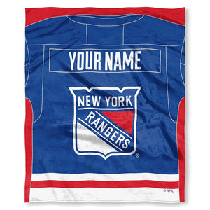 NHL New York Rangers Jersey Personalized Silk Touch Throw Blanket 50x60 Inches