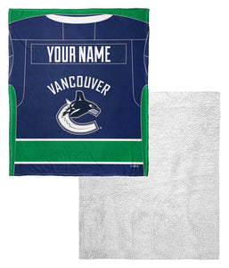 NHL Vancouver Canucks Jersey Personalized Silk Touch Sherpa Throw Blanket 50 x 60 Inches