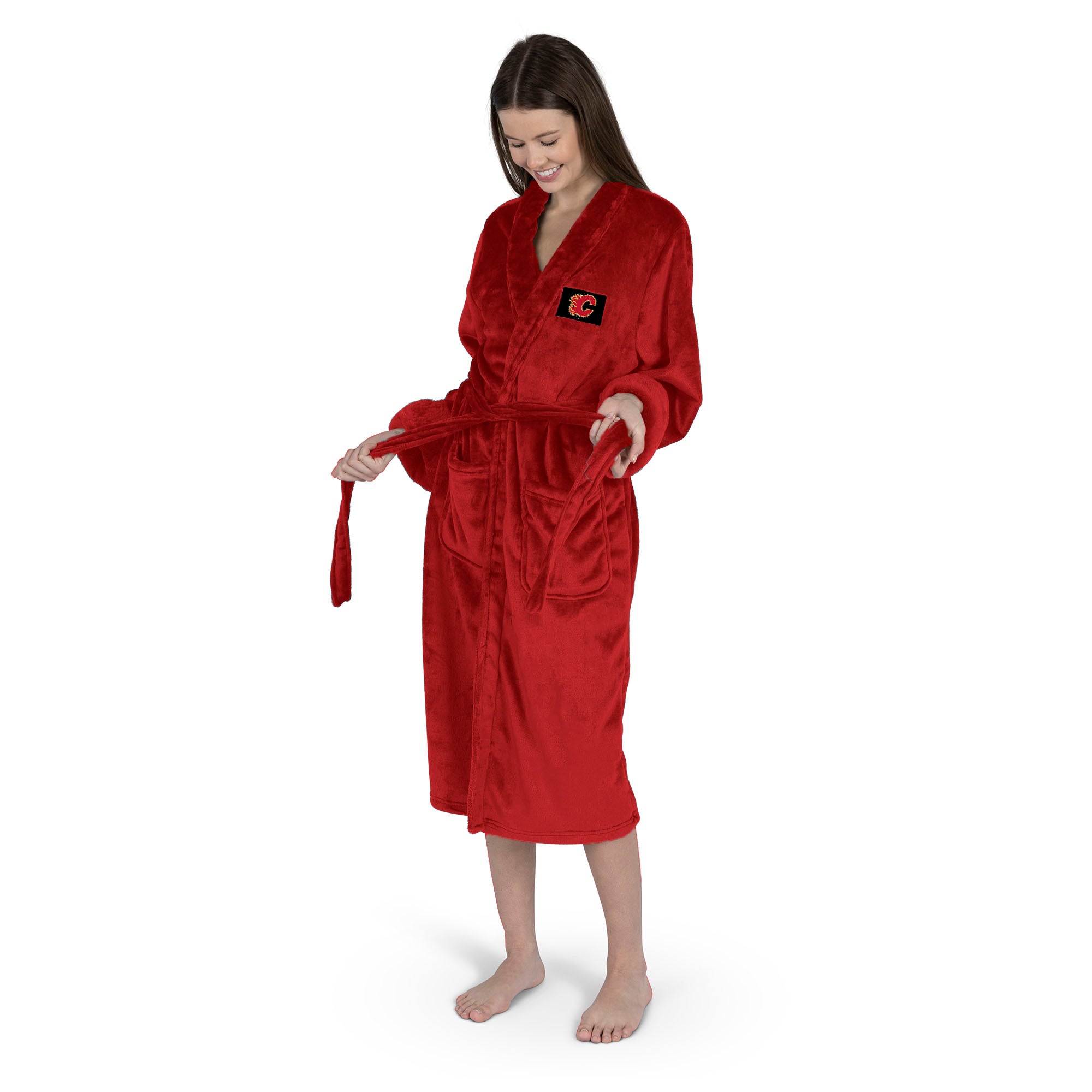 Calgary Flames NHL Red Snipe S/M Silk Touch Bathrobe 23X41 Inches