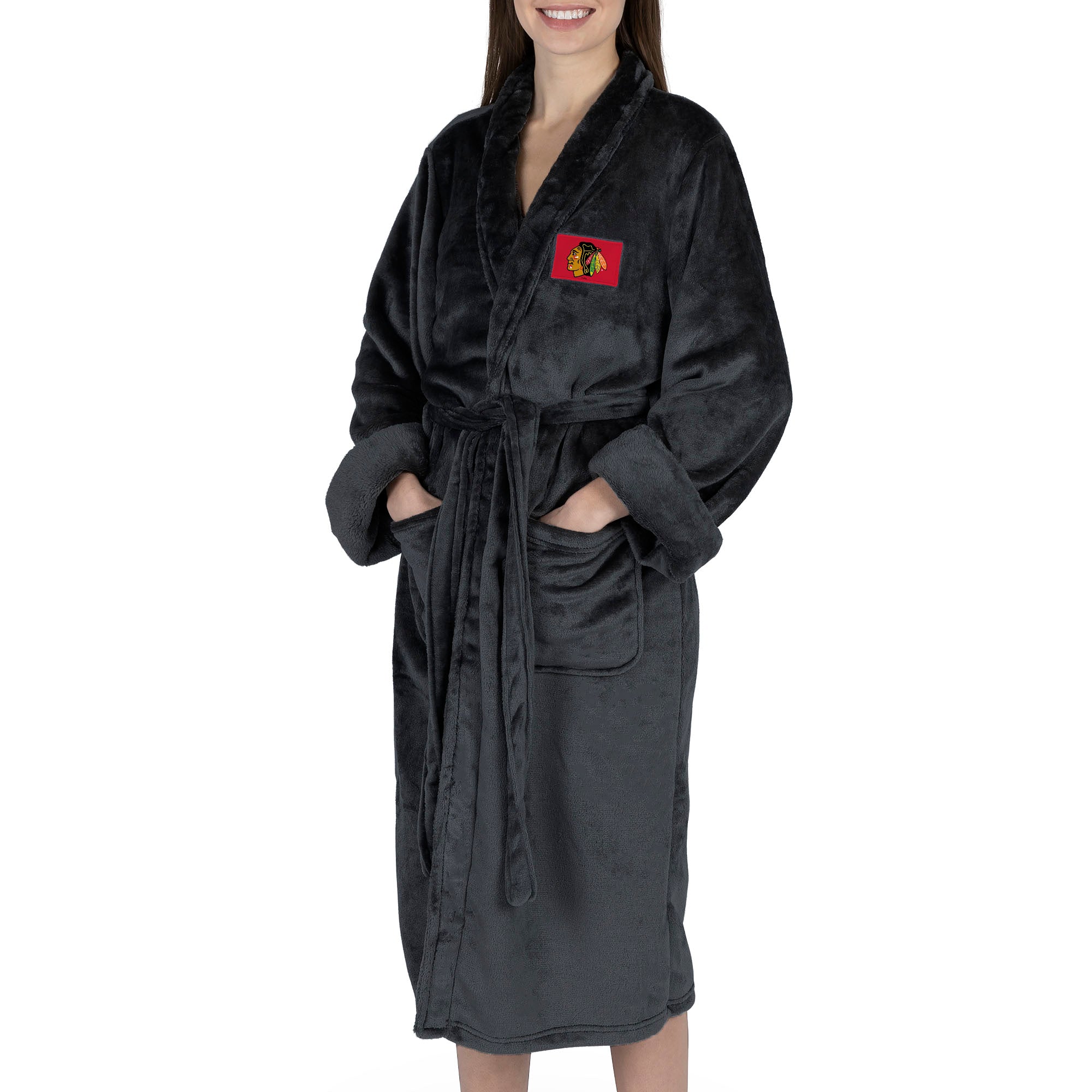 Chicago Blackhawks NHL Black Snipe S/M Silk Touch Bathrobe 23X41 Inches