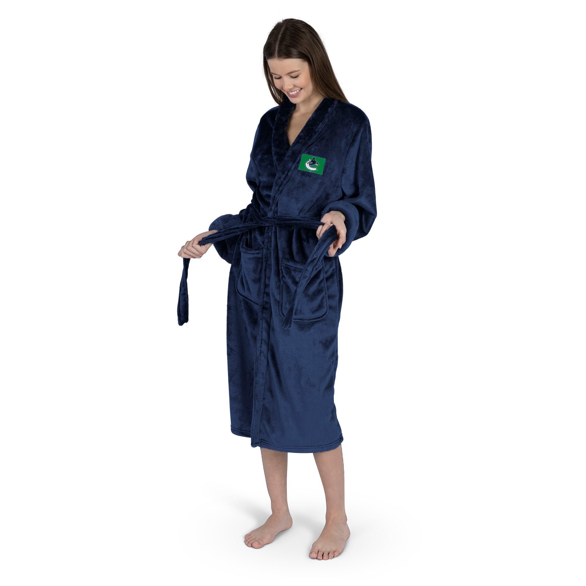 Vancouver Canucks NHL Navy Snipe S/M Silk Touch Bathrobe 23X41 Inches