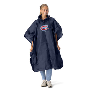 NHL Montreal Canadiens Logo Navy Pullover Poncho with Mesh Bag 49×44 inches