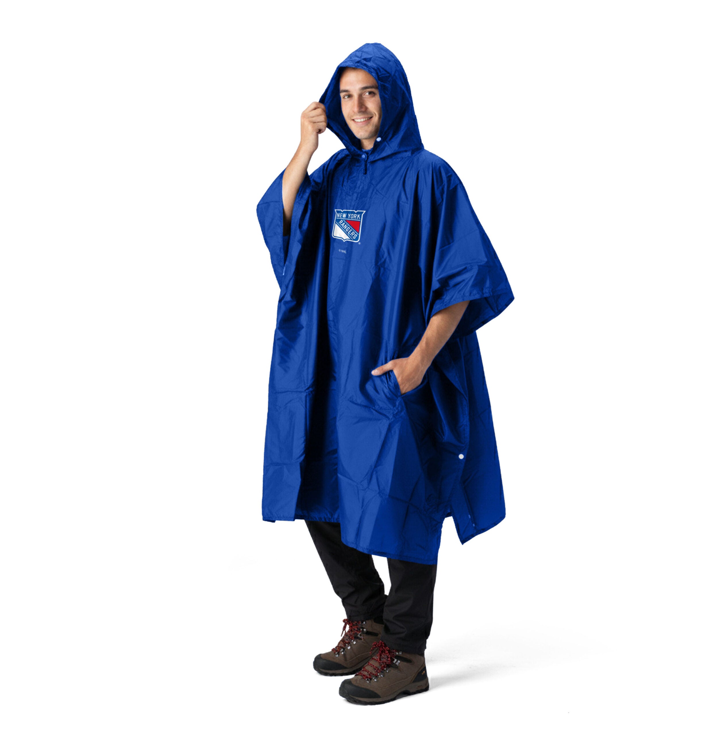 NHL New York Rangers Logo Royal Pullover Poncho with Mesh Bag 49×44 inches