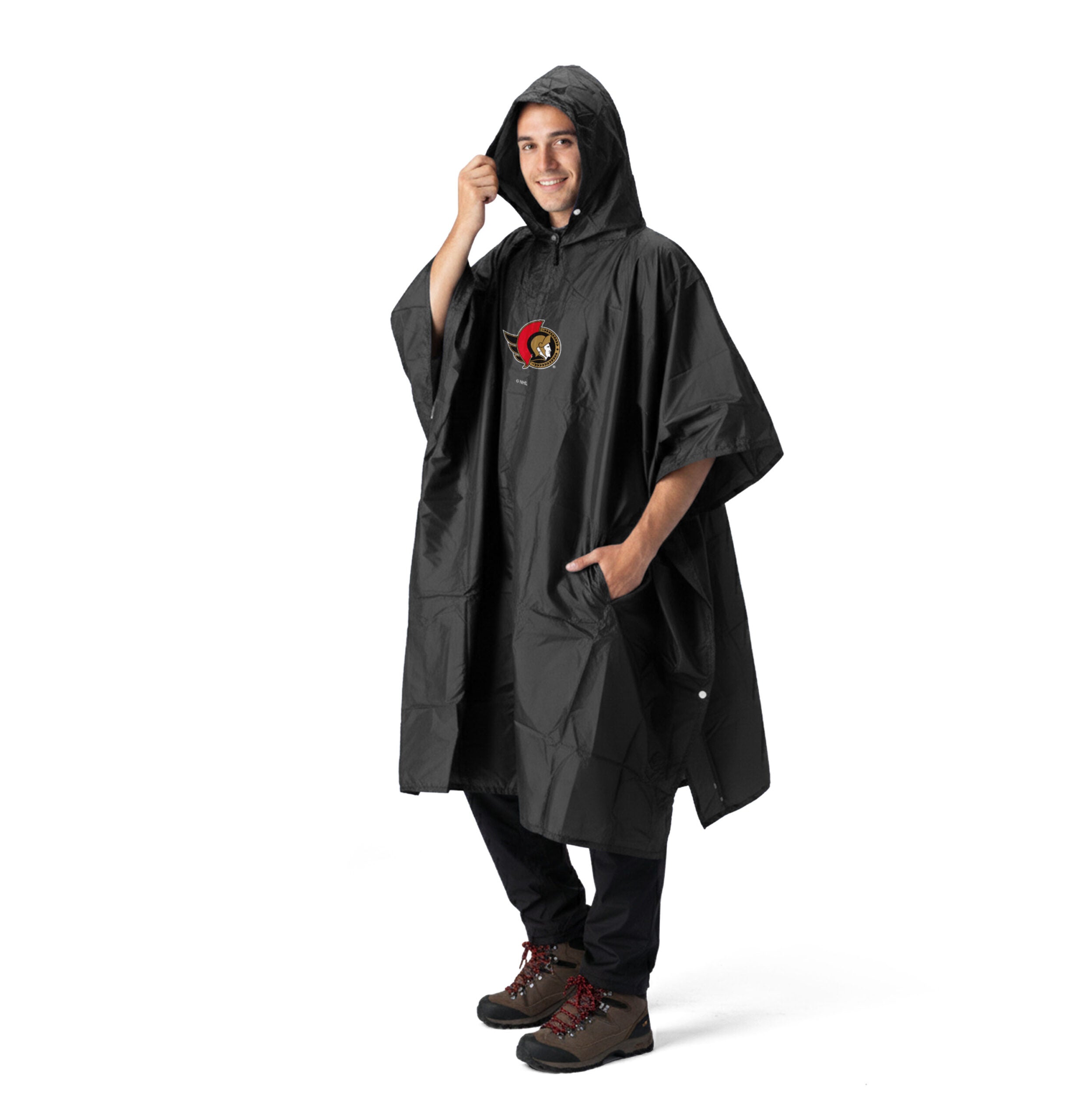 NHL Ottawa Senators Logo Black Pullover Poncho with Mesh Bag 49×44 inches