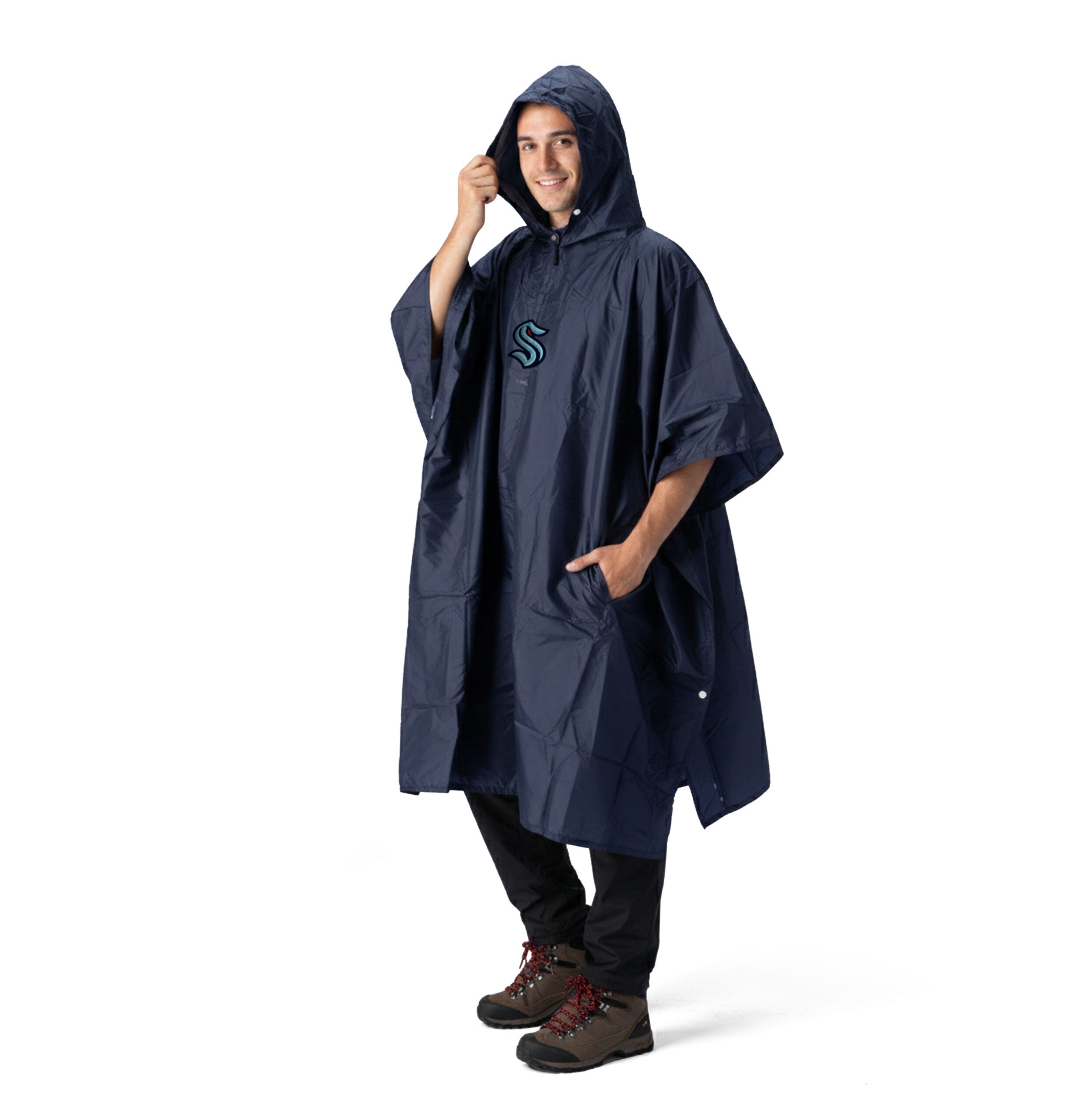 NHL Seattle Kraken Logo Navy Pullover Poncho with Mesh Bag 49×44 inches