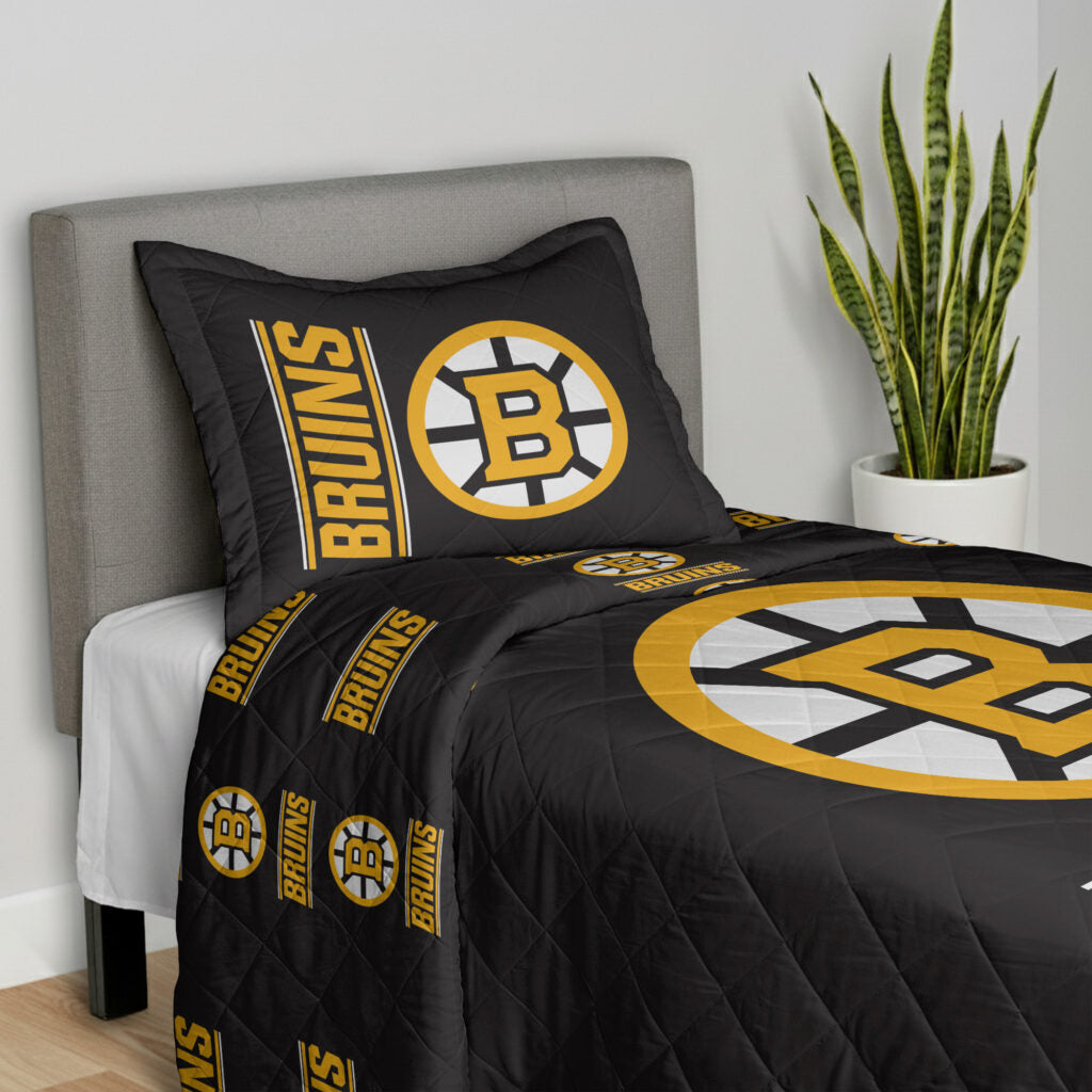 NHL Boston Bruins Summarize Quilted Throw Blanket and Sham Set 60×80 inches