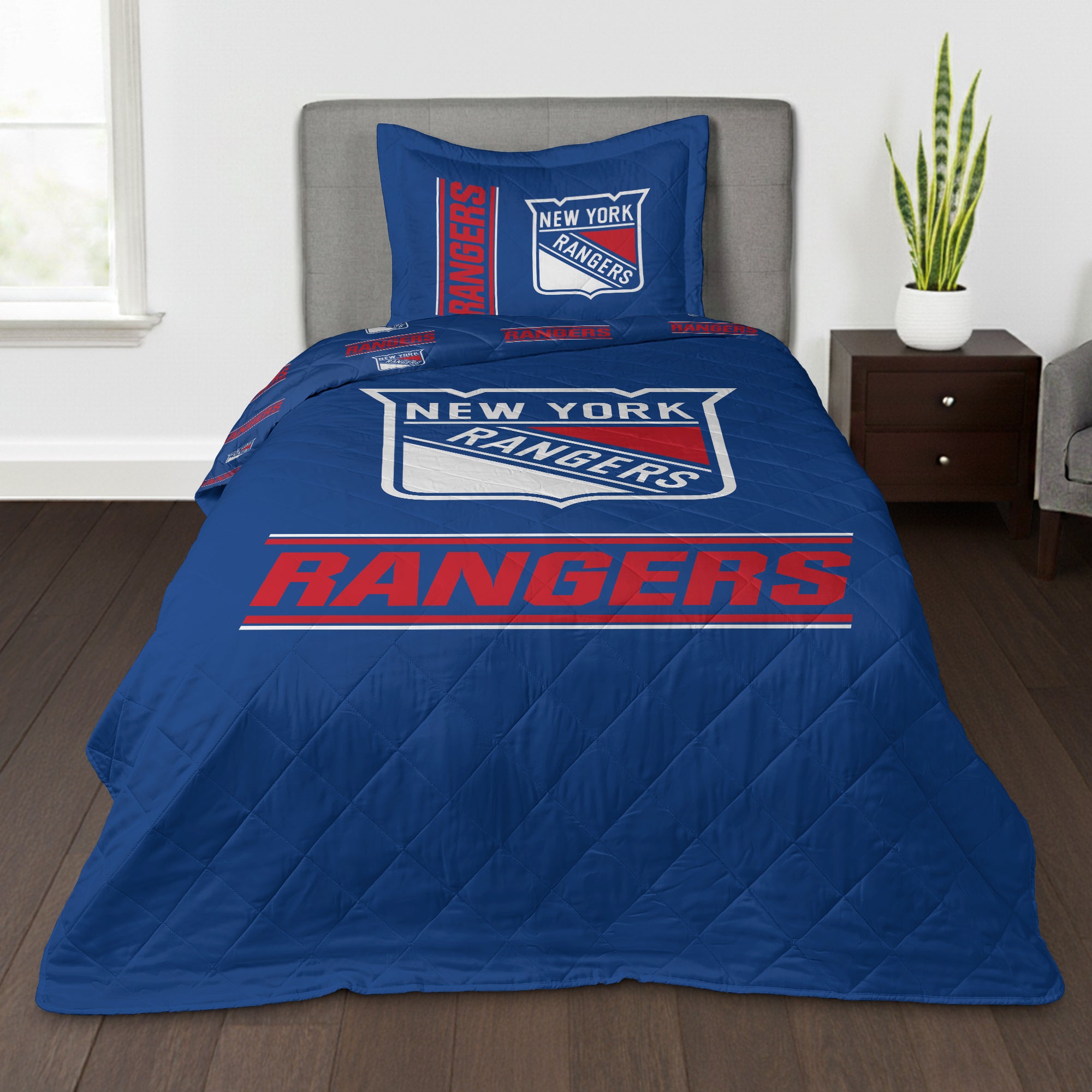 NHL New York Rangers Summarize Quilted Throw Blanket and Sham Set 60x80 inches