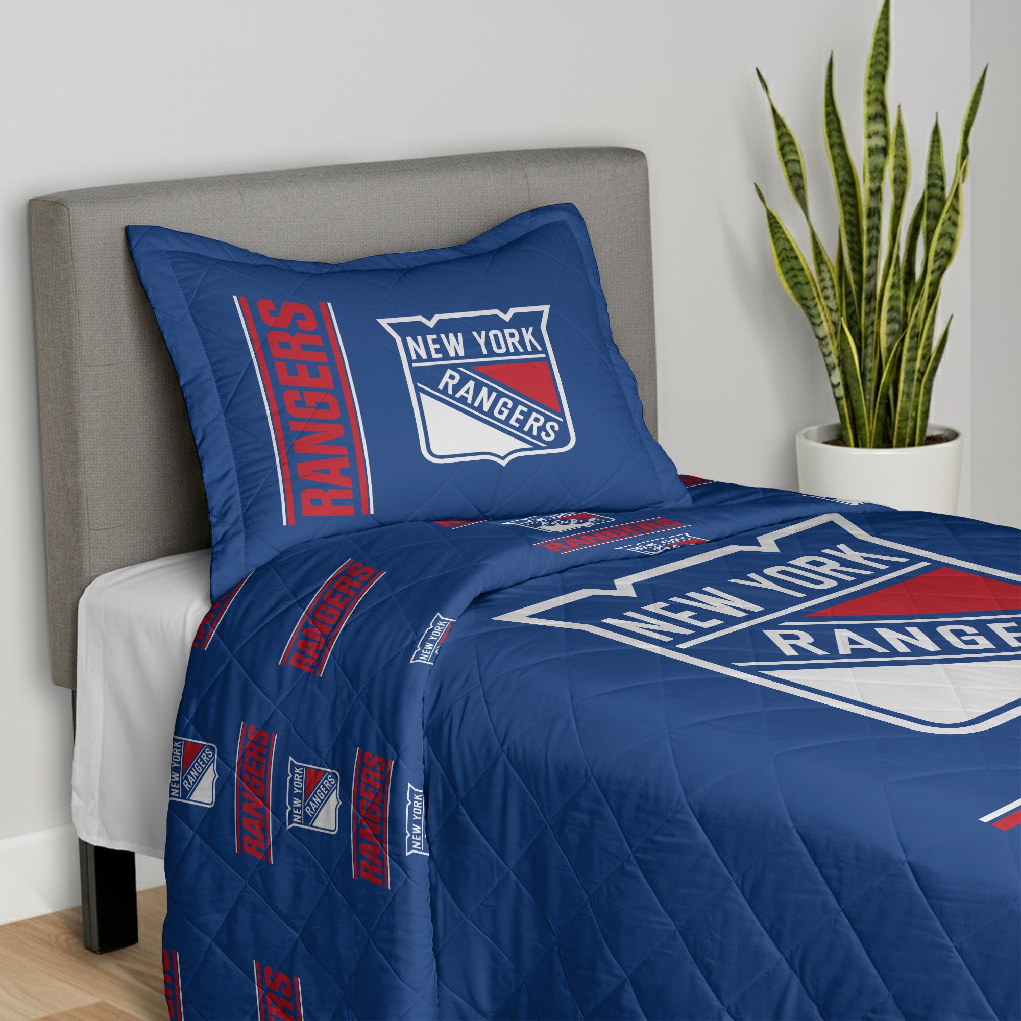 NHL New York Rangers Summarize Quilted Throw Blanket and Sham Set 60x80 inches