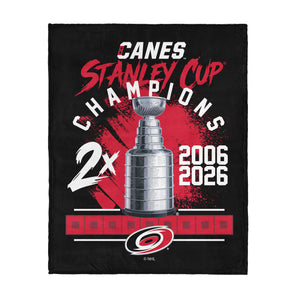 NHL Carolina Hurricanes Stanley Cup Multi-Champ Trophy Case Silk Touch Throw Blanket 46x60 inches