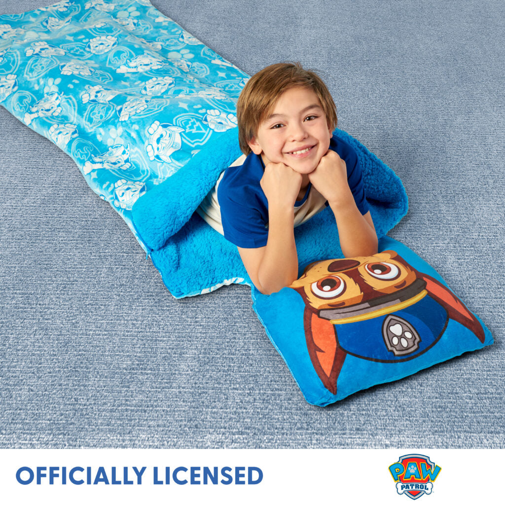 Paw Patrol Chase Puppy Emblems Slumber Bag with Sherpa, 27×56 inches