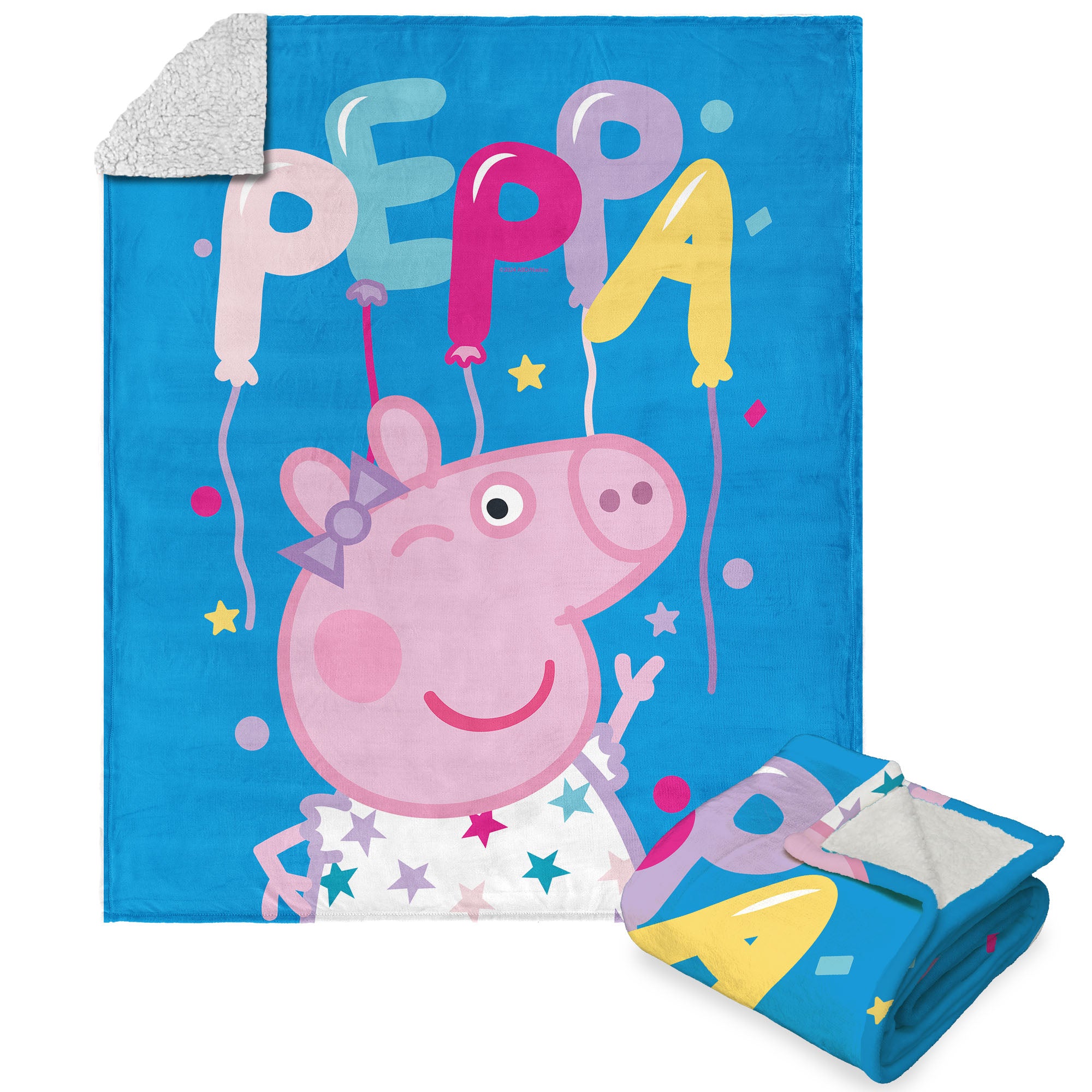 Hasbro Peppa Pig Peppa Balloons Silk Touch Sherpa Throw Blanket 50x60 Inches