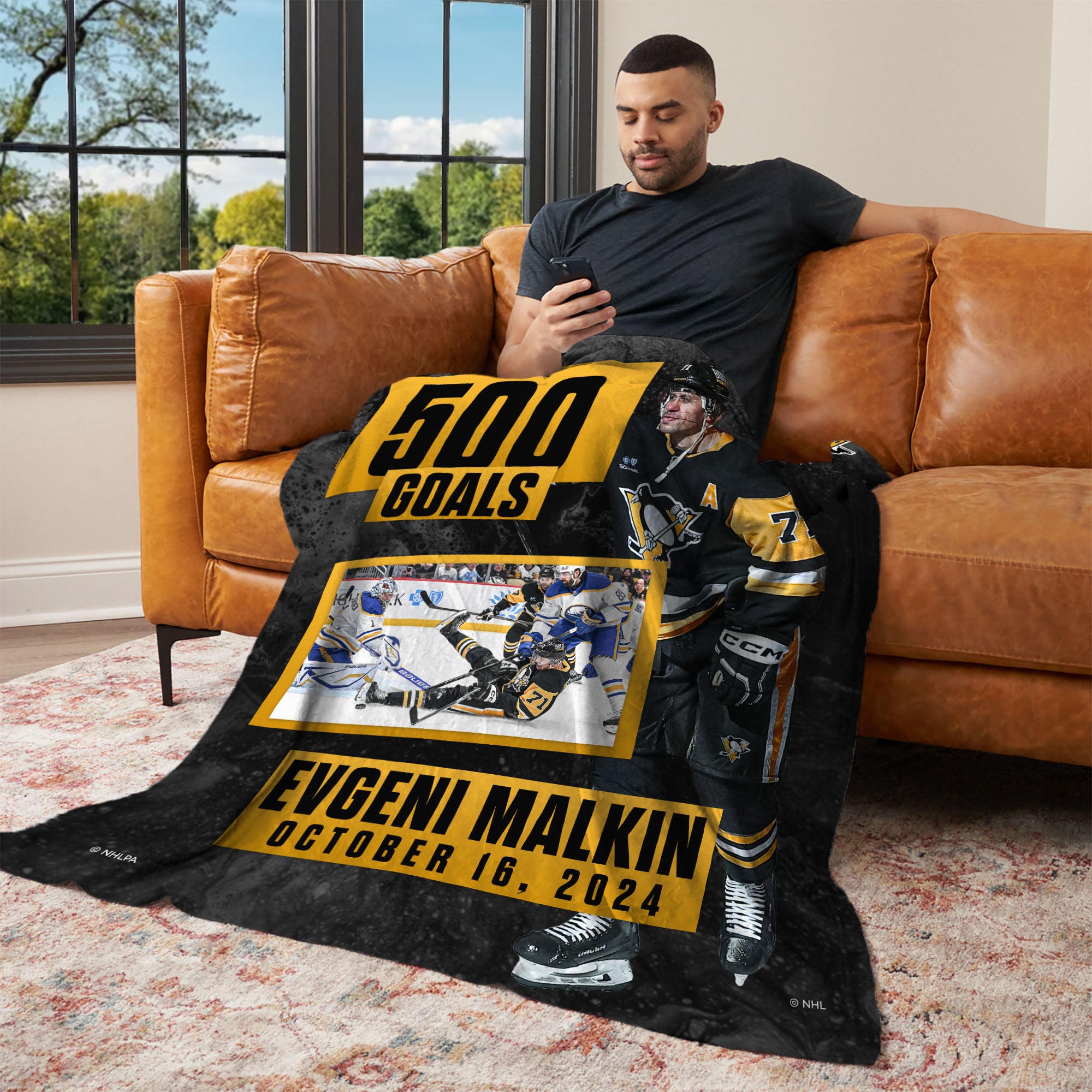 Pittsburgh Penguins NHL Evgeni Malkin 500 Goals Silk Touch Throw Blanket 50X60 Inches