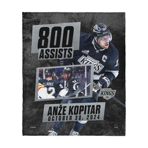 Los Angeles Kings Anze Kopitar NHL 800 Assist Milestone Silk Touch Sherpa Throw Blanket 50x60 Inches