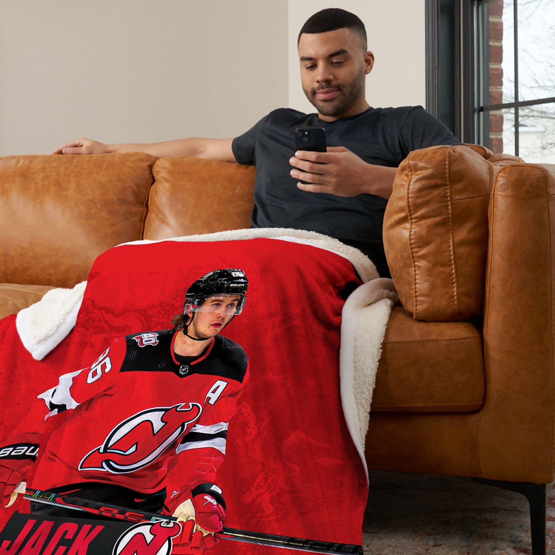 Devils Jack Hughes NHL Silk Touch Sherpa Throw Blanket 50X60 Inches