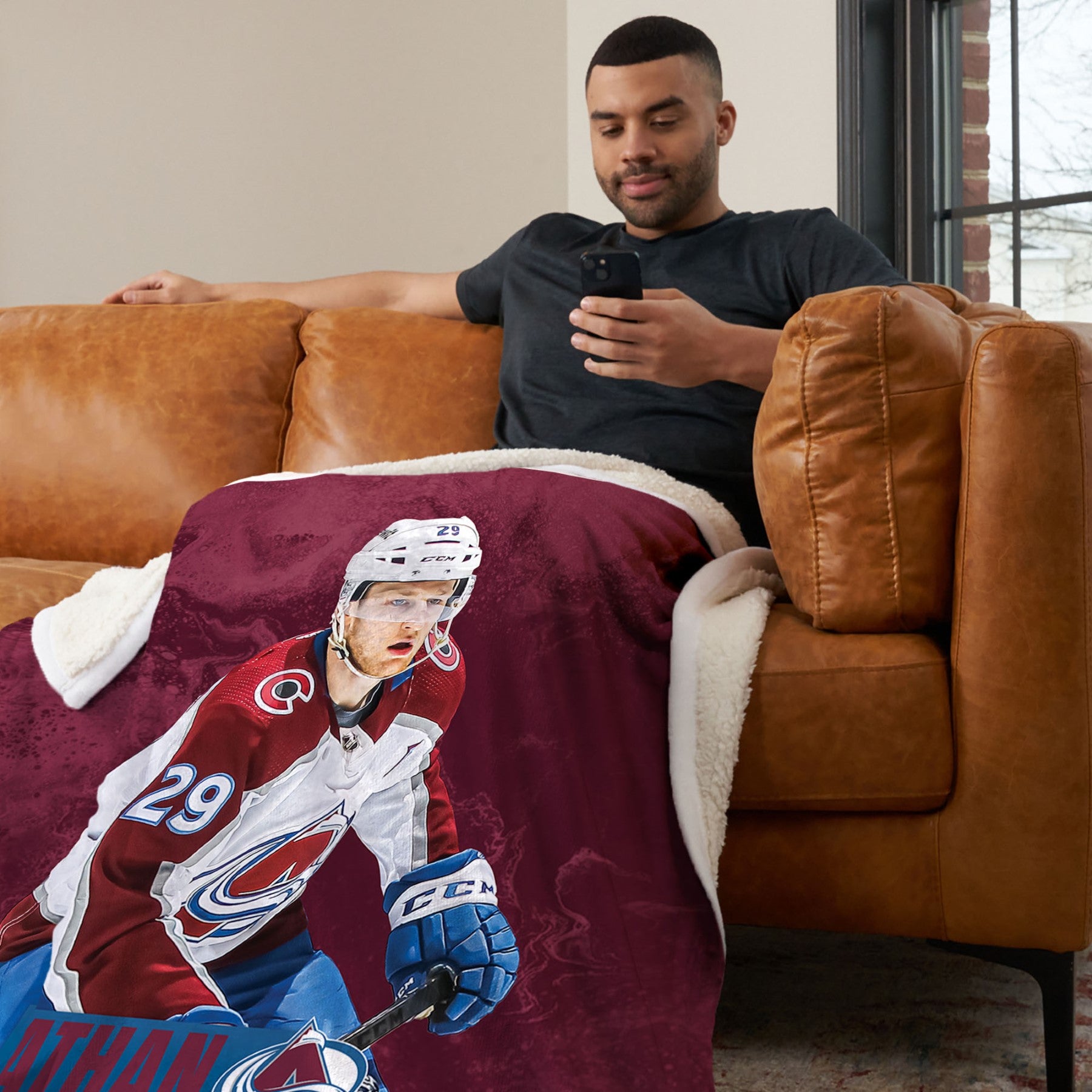 Colorado Avalanche Nathan Mackinnon NHL Silk Touch Sherpa Throw Blanket 50X60 Inches