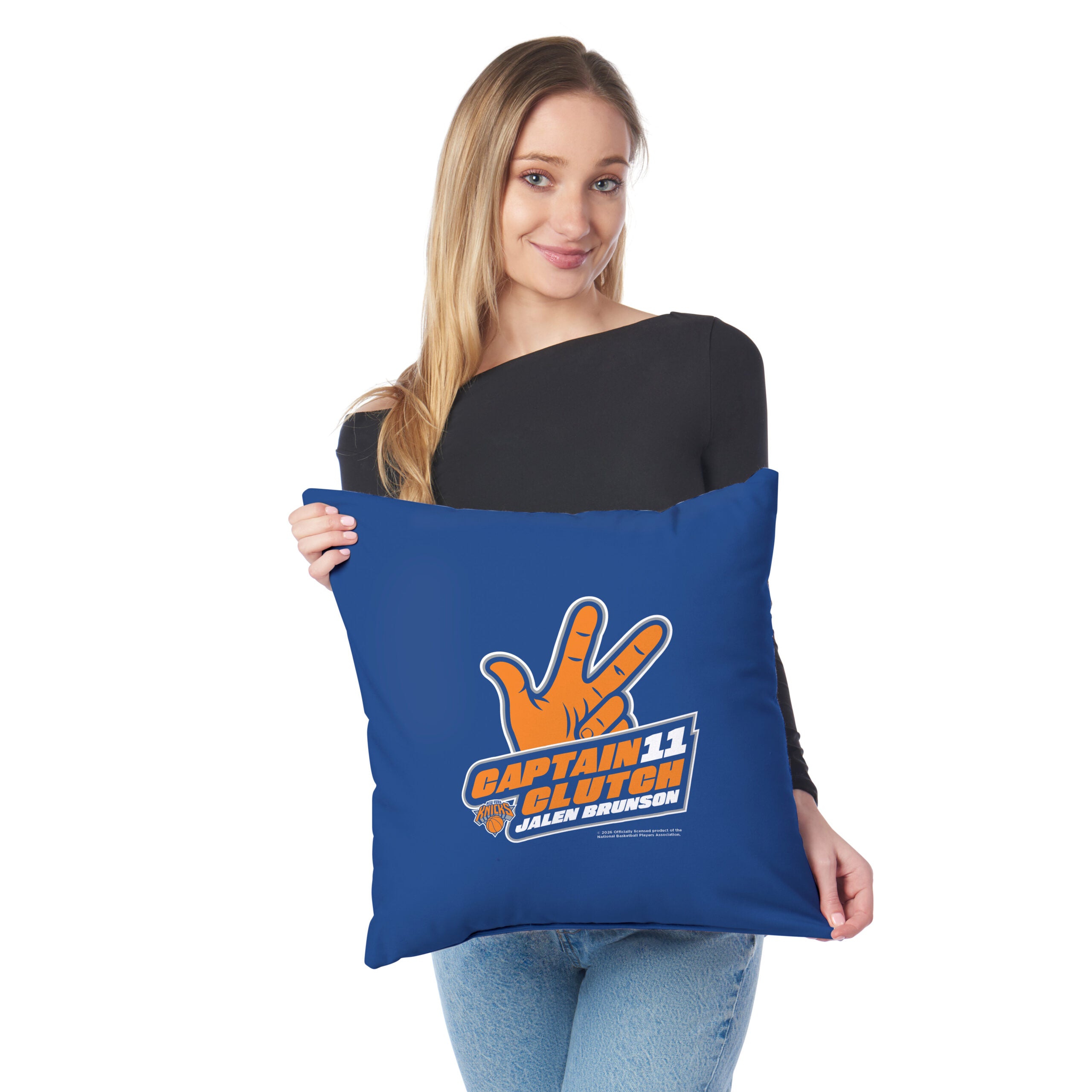 New York Knicks Jalen Brunson Captain Clutch Throw Pillow 18x18 inches