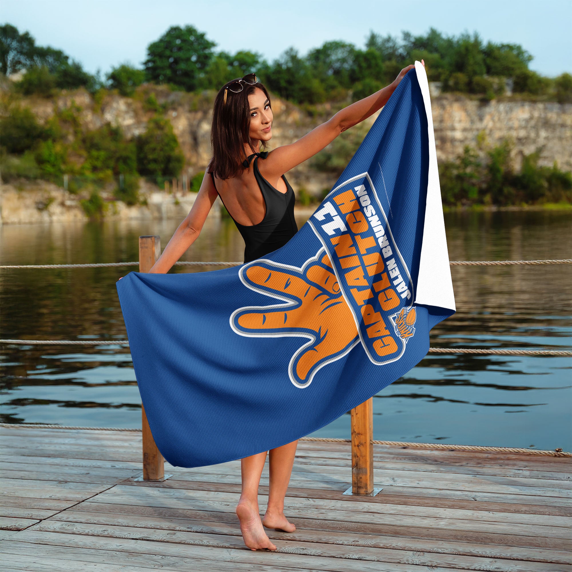 New York Knicks Jalen Brunson Captain Clutch Beach Towel 35x60 inches
