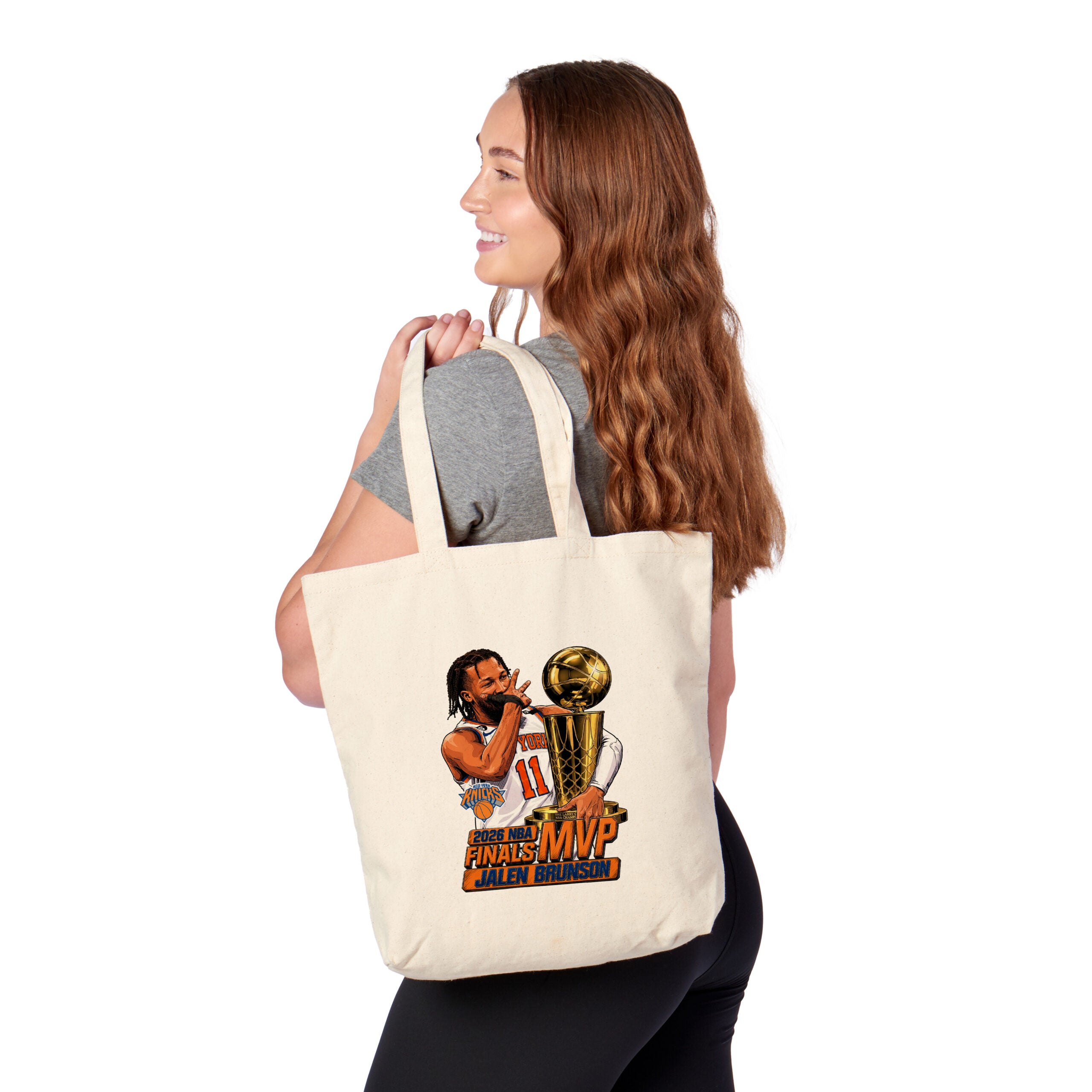 New York Knicks Jalen Brunson 2026 NBA Finals MVP Celly Tote Bag 14x15