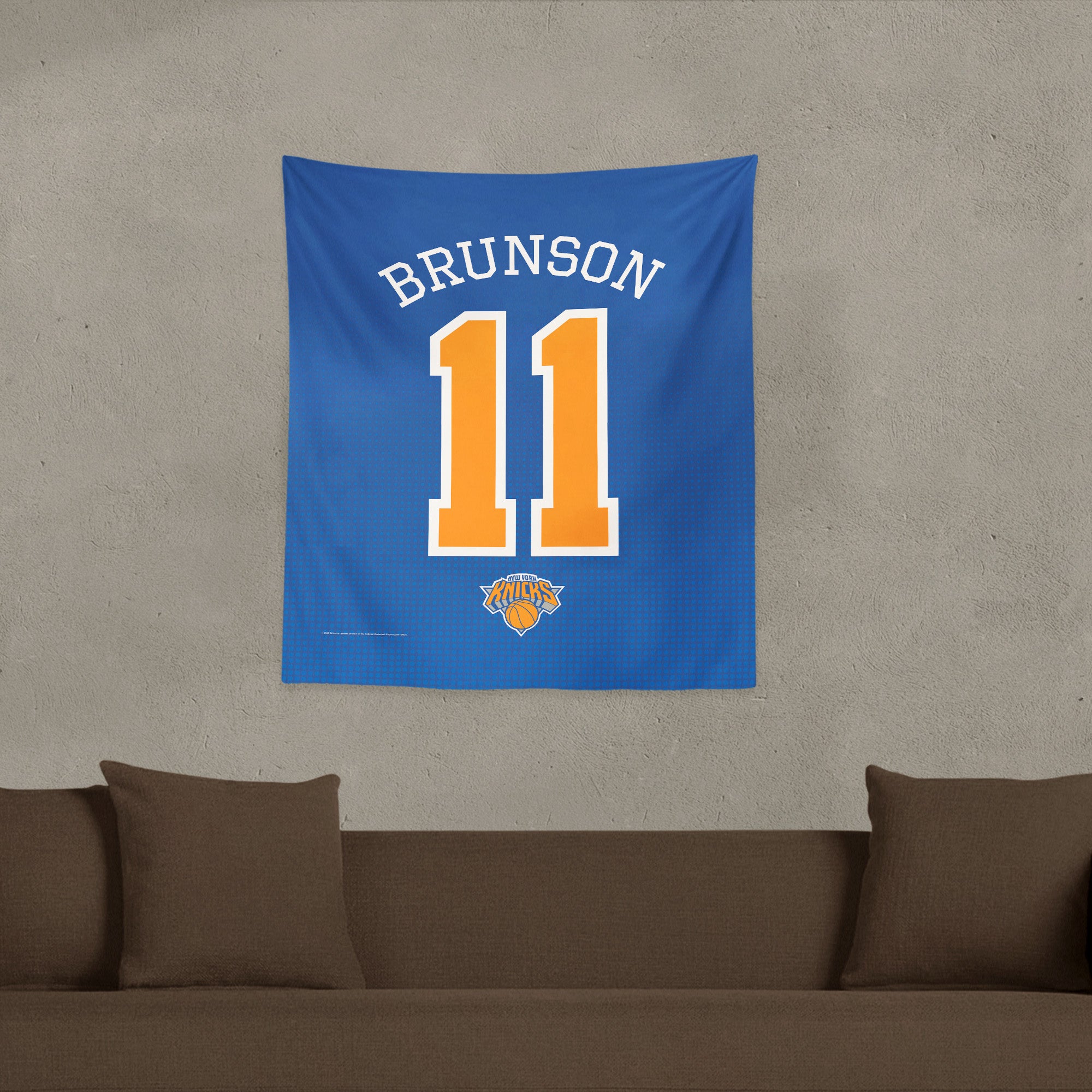 New York Knicks Jalen Brunson Name and Number Wall Hanging Tapestry 34x40 inches