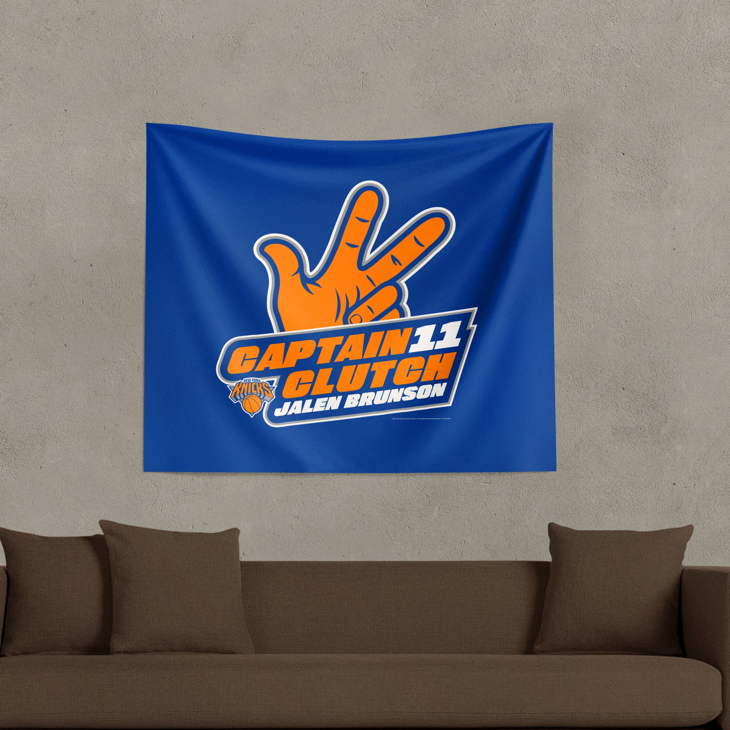 New York Knicks Jalen Brunson Captain Clutch Wall Hanging Tapestry 34x40 inches