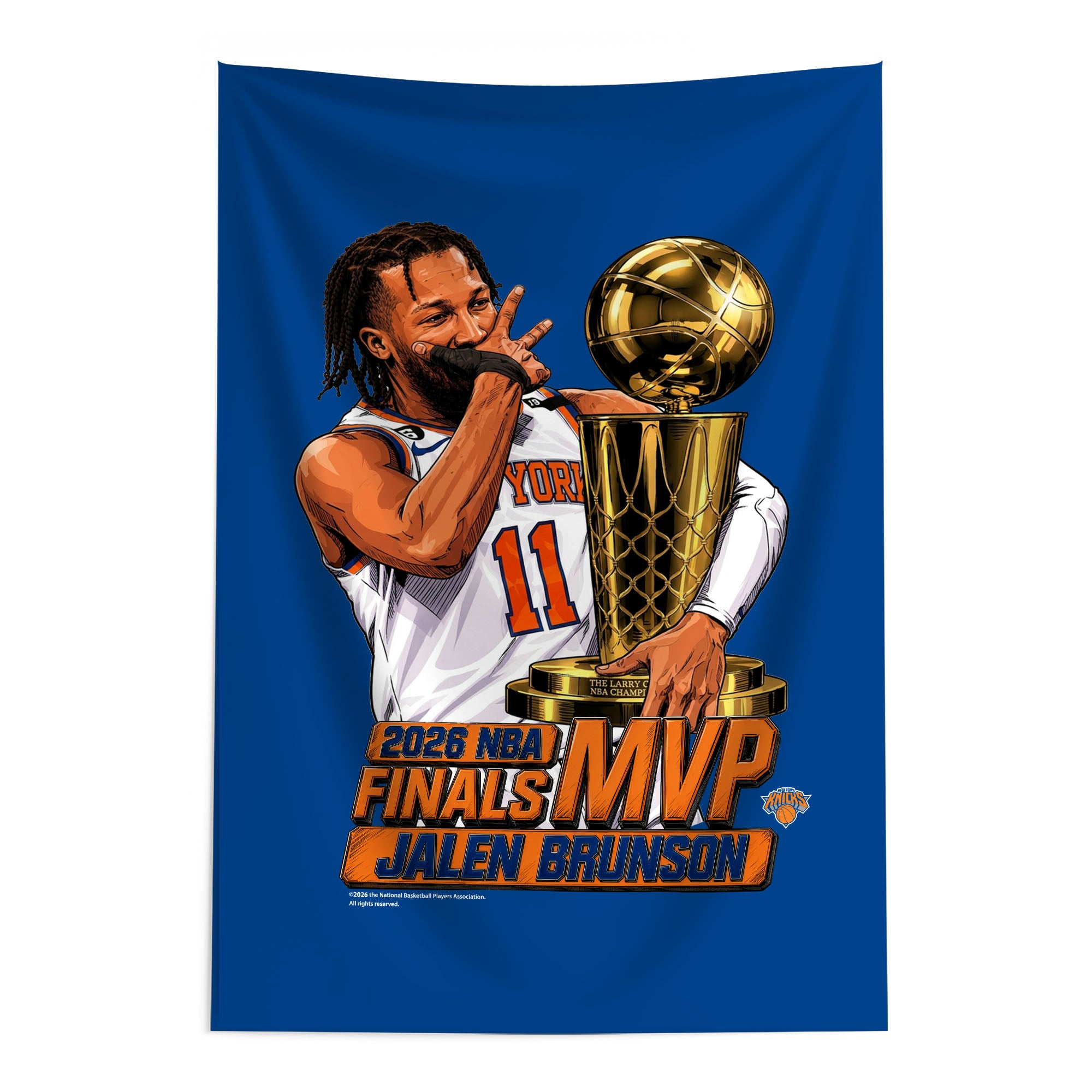 New York Knicks Jalen Brunson 2026 NBA Finals MVP Celly Wall Hanging Tapestry 24x36 inches