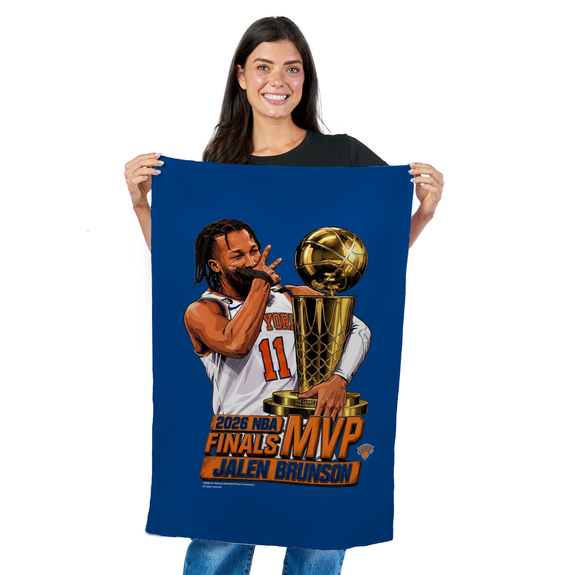 New York Knicks Jalen Brunson 2026 NBA Finals MVP Celly Wall Hanging Tapestry 24x36 inches