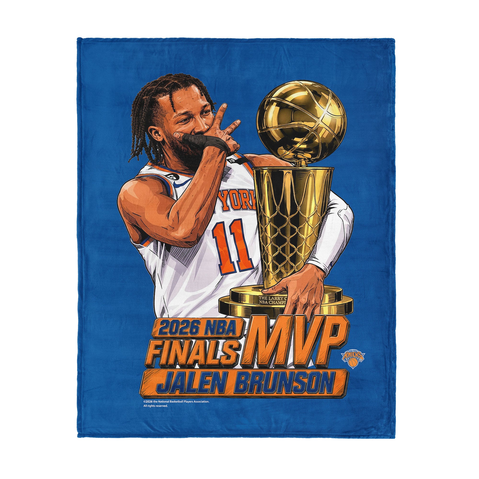 New York Knicks Jalen Brunson 2026 NBA Finals MVP Celly Silk Touch Throw Blanket 46x60 inches