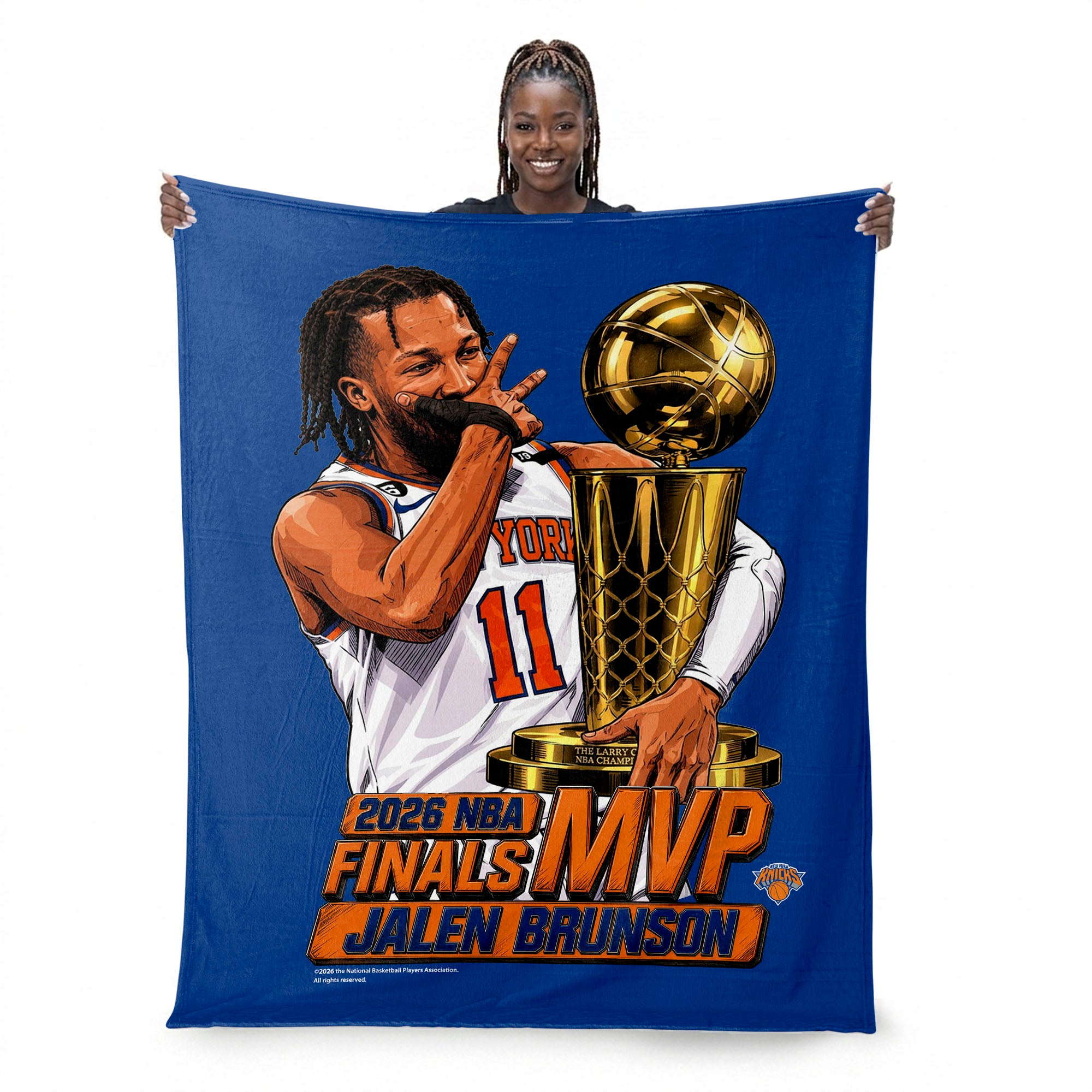 New York Knicks Jalen Brunson 2026 NBA Finals MVP Celly Silk Touch Throw Blanket 46x60 inches