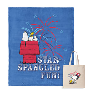 Peanuts Star Spangled Fun Silk Touch Throw Blanket and Tote Set