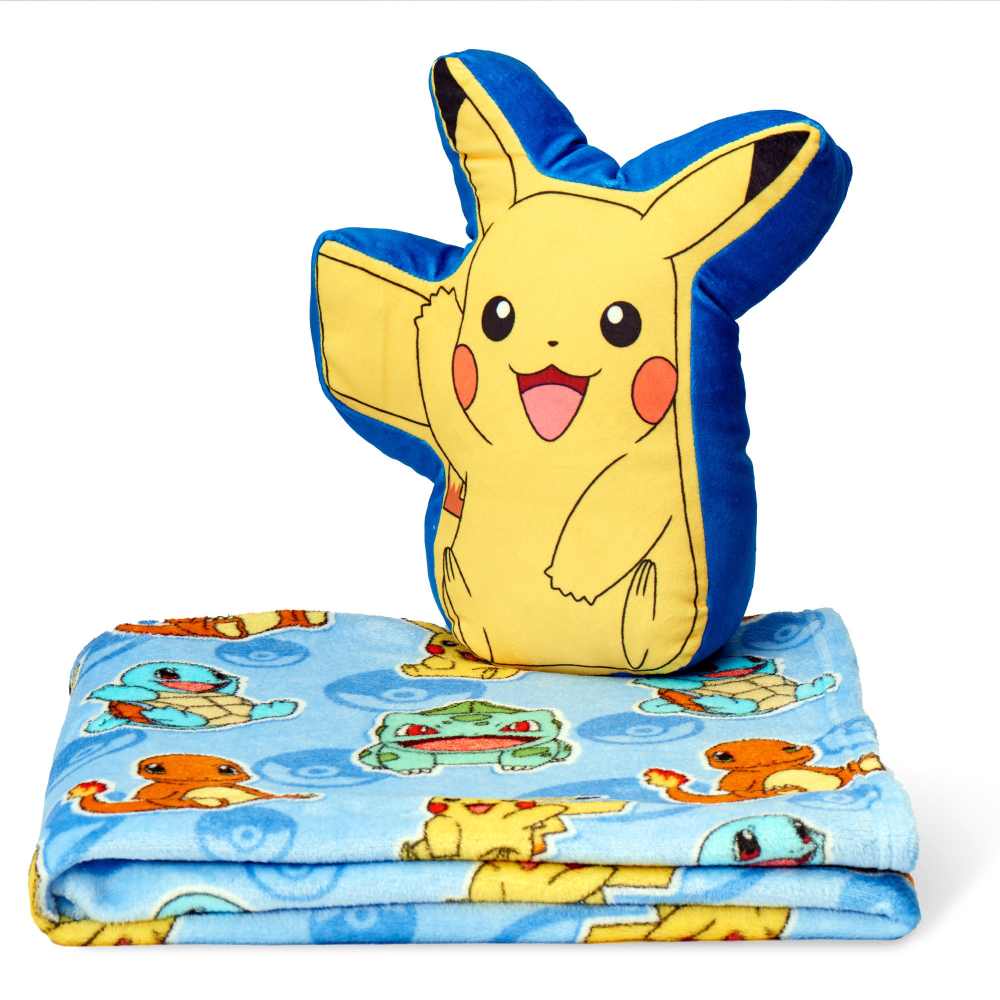 Pokemon Pikachu Cute Silk Touch Throw Blanket 40X50 inches and Hugger Set, 11 inches