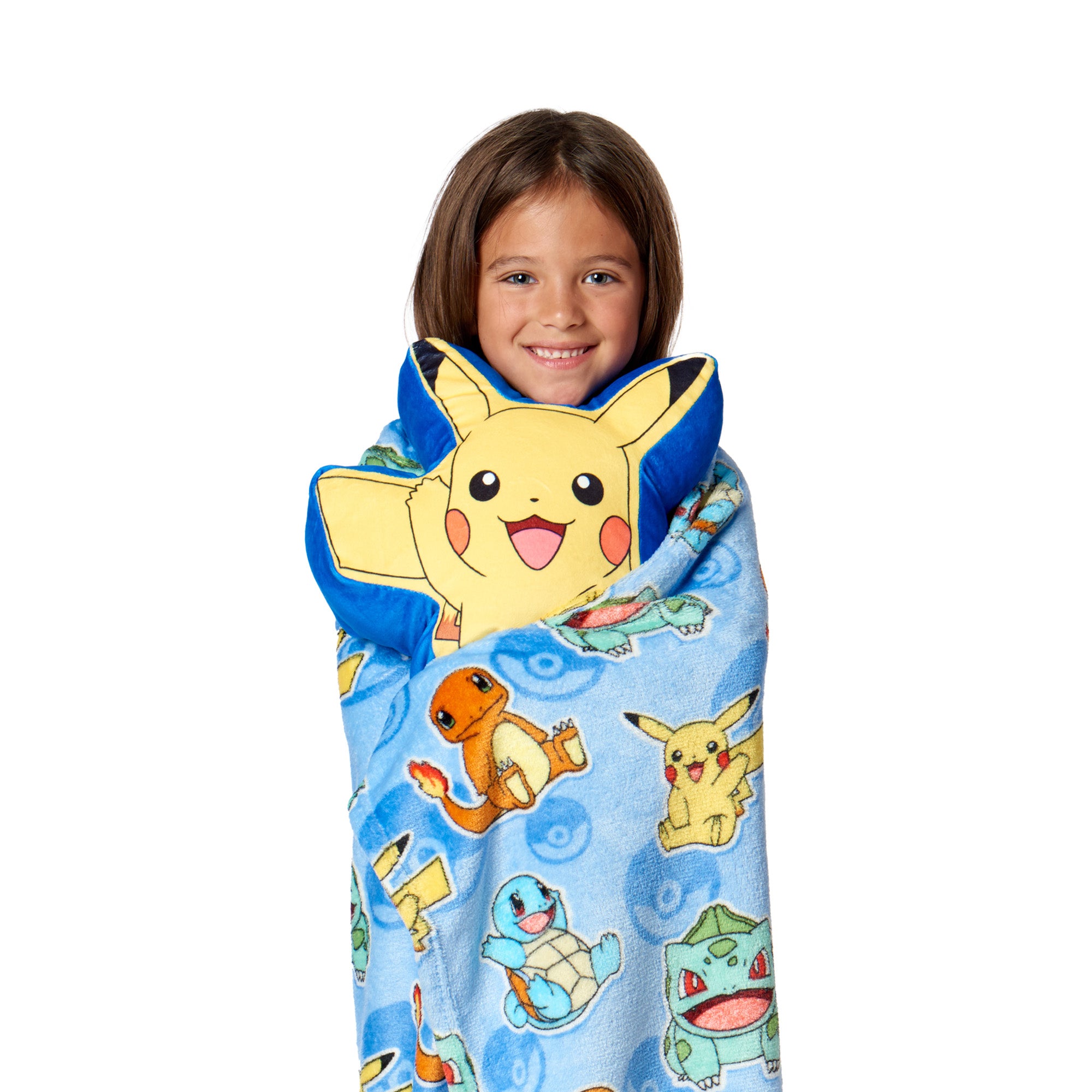 Pokemon Pikachu Cute Silk Touch Throw Blanket 40X50 inches and Hugger Set, 11 inches