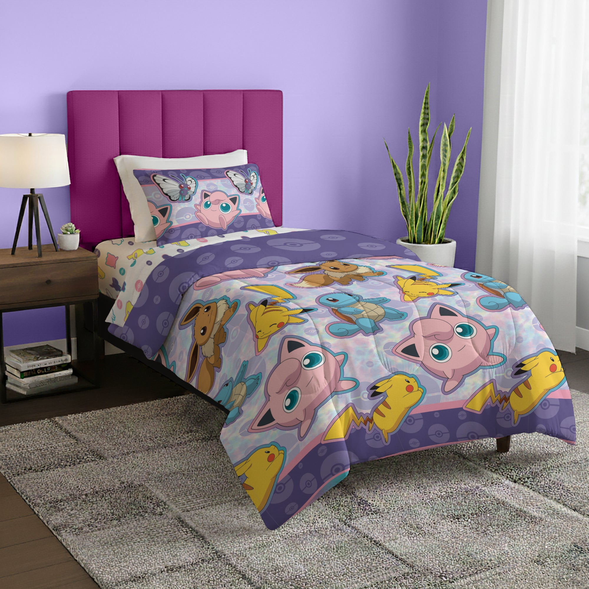 Northwest Pokémon Twin Sized Bed in a Bag Set, Pikachu Eevee Jigglypuff, Anime Bedding for Kids Boys and Girls, Friendly Battle