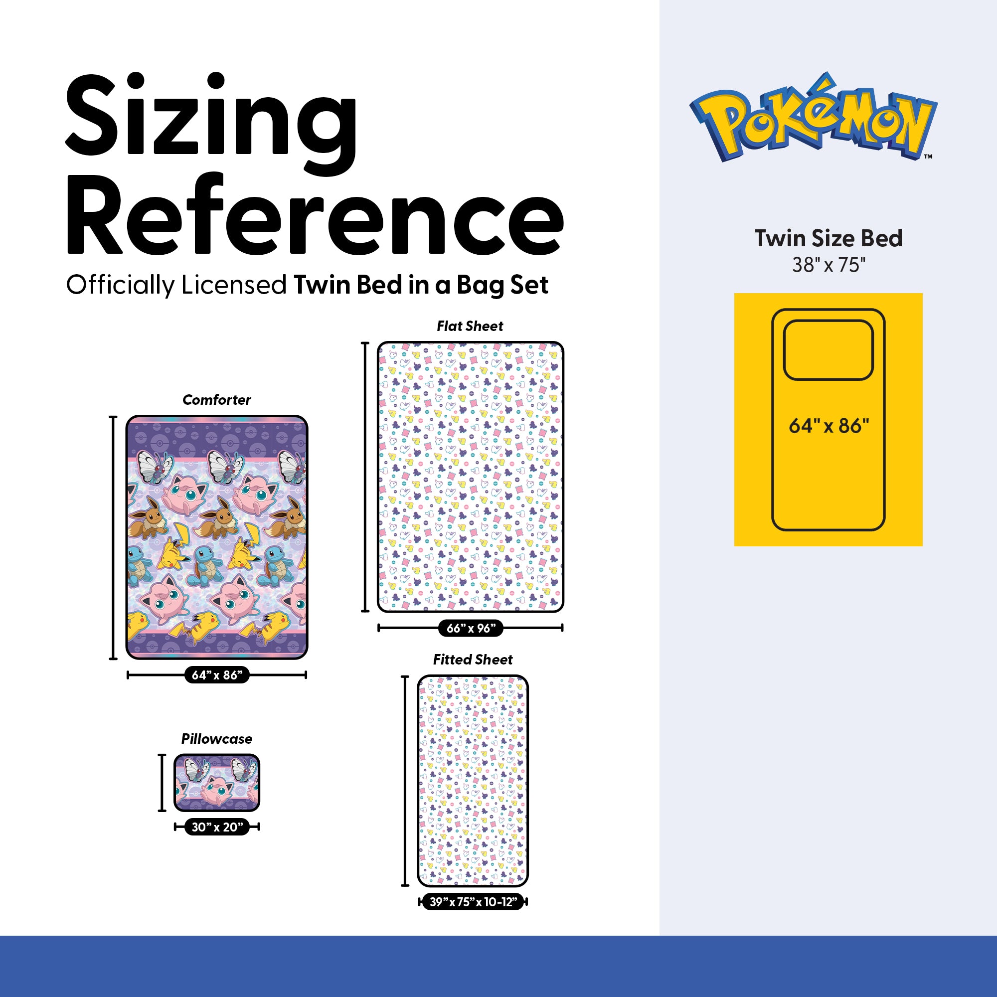 Northwest Pokémon Twin Sized Bed in a Bag Set, Pikachu Eevee Jigglypuff, Anime Bedding for Kids Boys and Girls, Friendly Battle