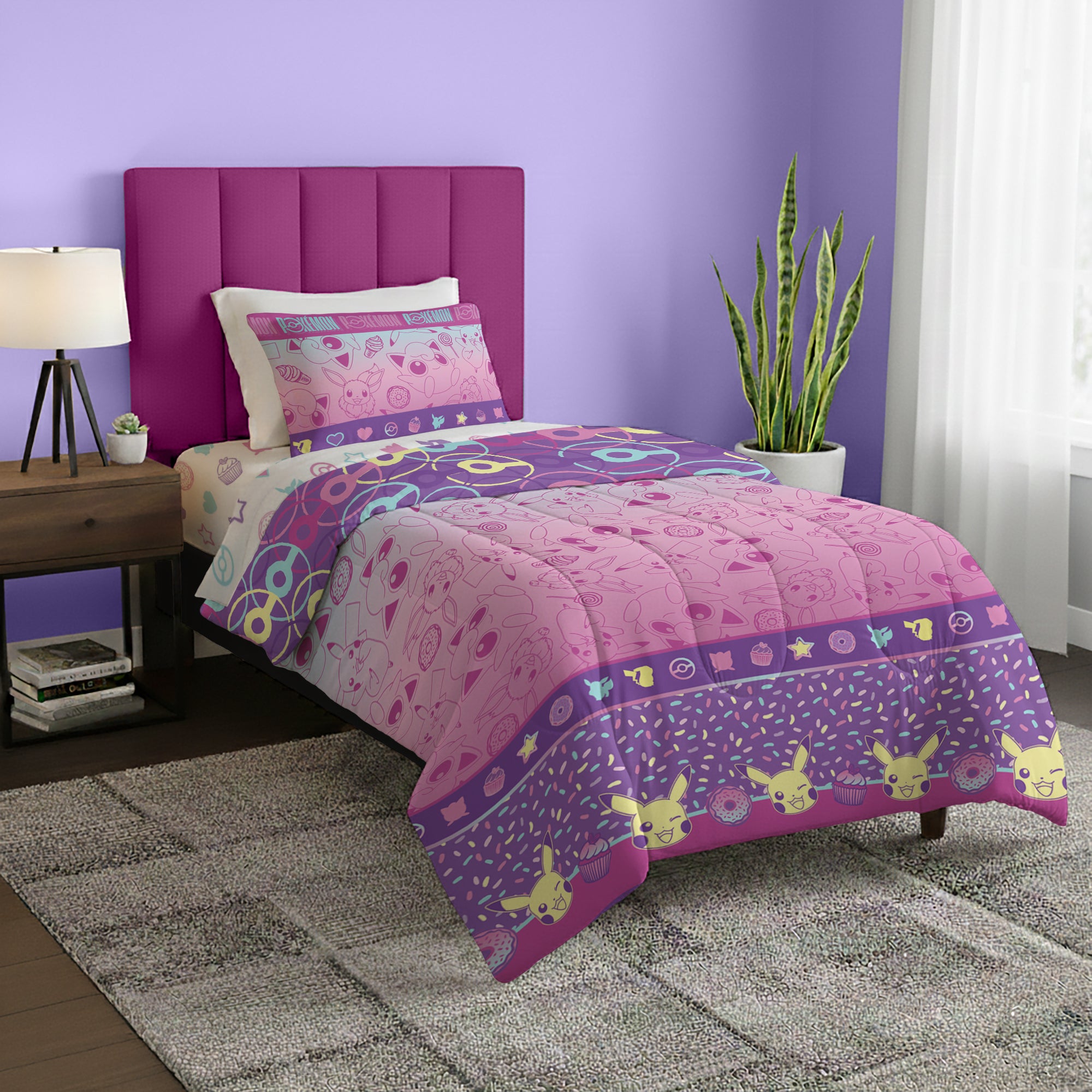 Pokémon Twin Sized Bed in a Bag Set, Pikachu and Eevee theme, Coordinated Comfort Set, Light and Sweet Design, Twin Size